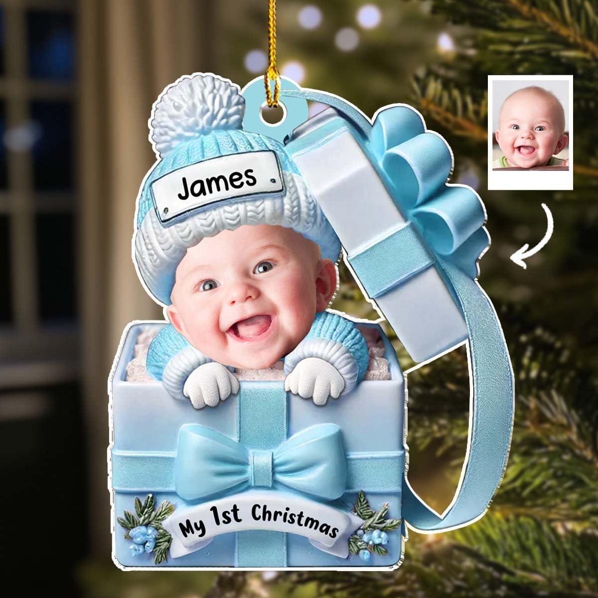 imageNAZENTI Personalized Babys First Christmas Ornament 2025 Custom Babies 1st Christmas Keepsake with Name 4D Shake Decoration for Christmas Tree Newborn Holiday Ornament Unique Baby Gift04