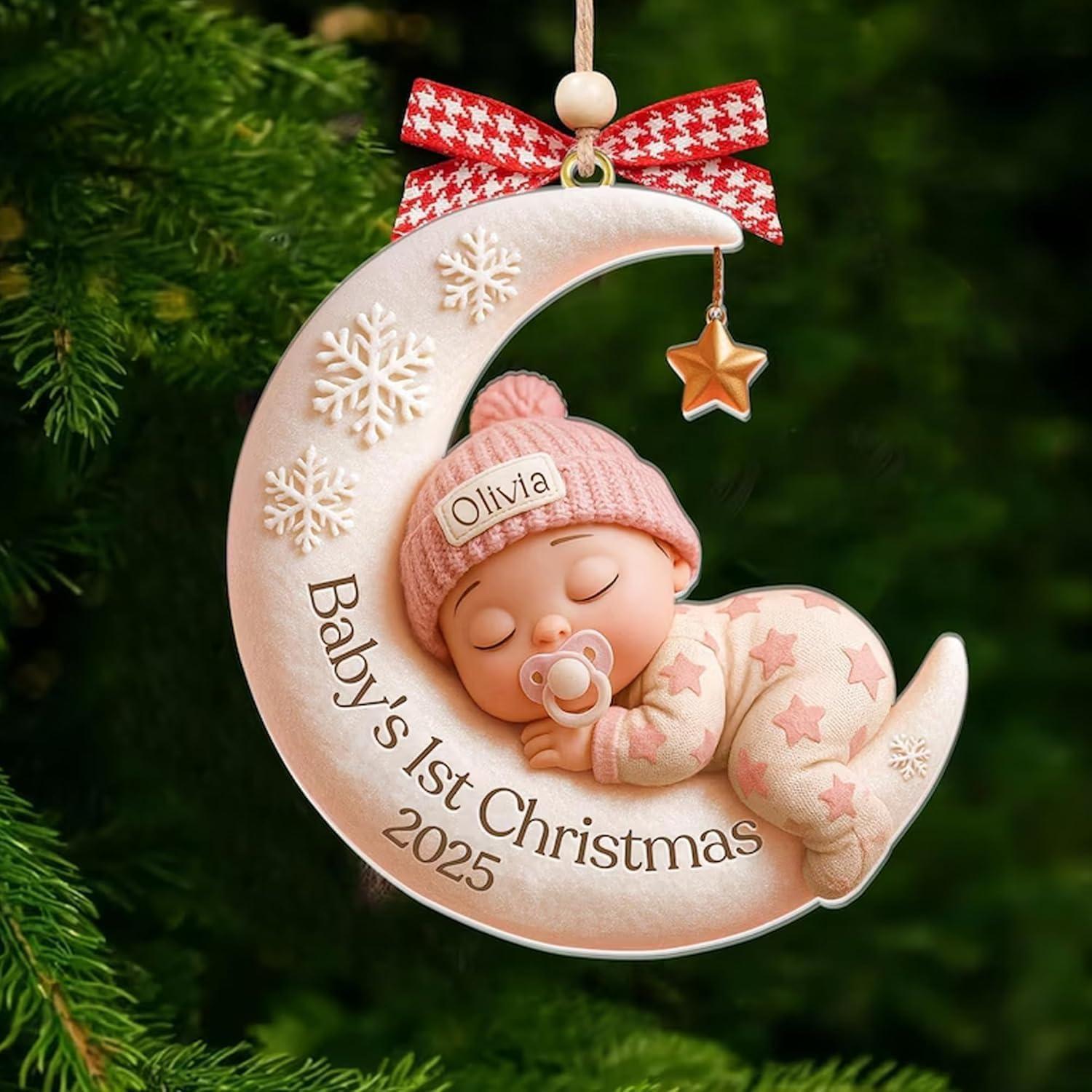 imageNAZENTI Personalized Babys First Christmas Ornament 2025 Custom Babies 1st Christmas Keepsake with Name 4D Shake Decoration for Christmas Tree Newborn Holiday Ornament Unique Baby Gift08