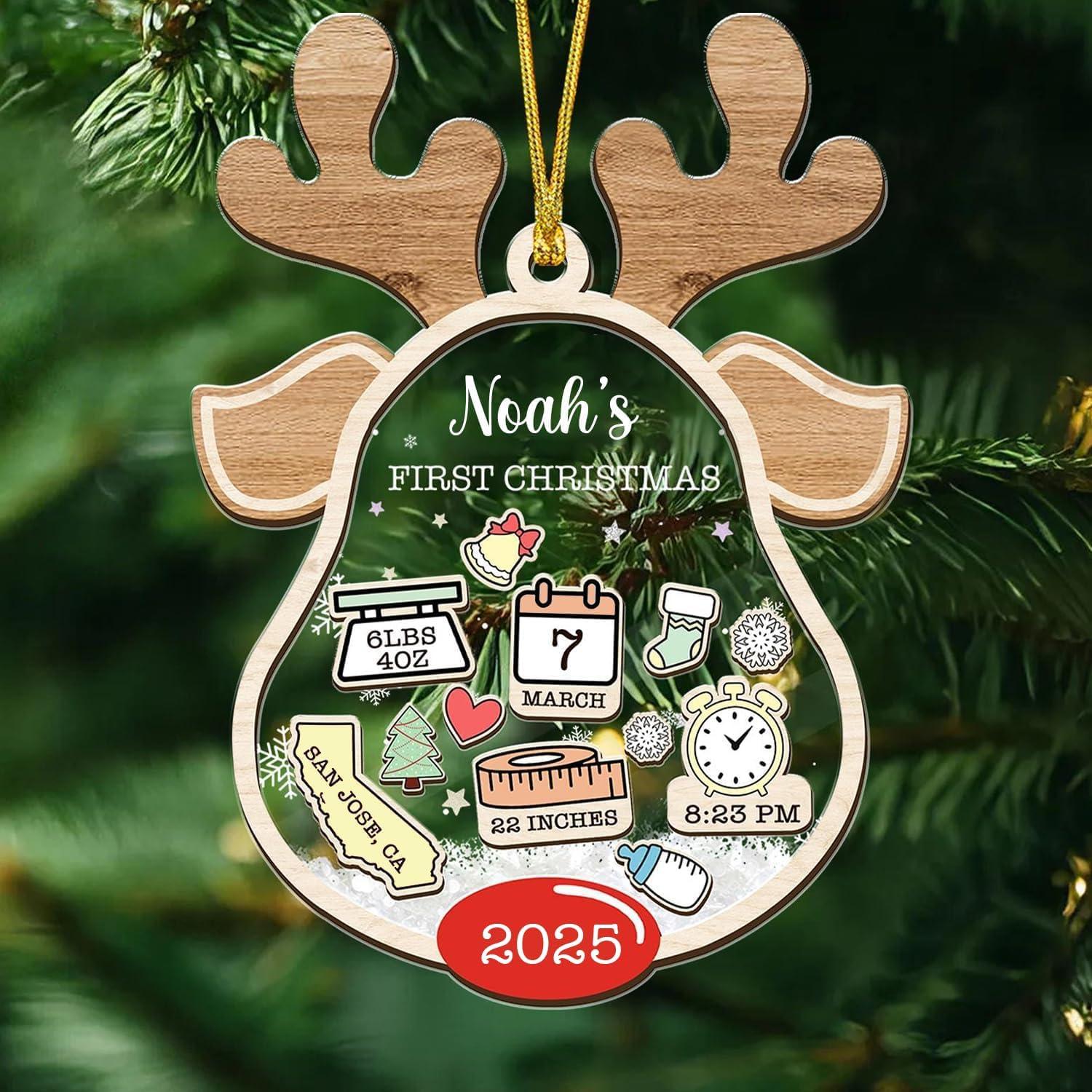 imageNAZENTI Personalized Babys First Christmas Ornament 2025 Custom Babies 1st Christmas Keepsake with Name 4D Shake Decoration for Christmas Tree Newborn Holiday Ornament Unique Baby GiftDesign 3