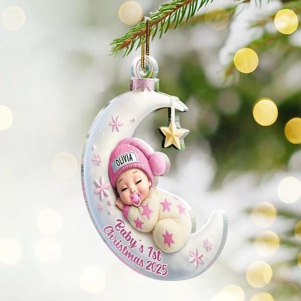 imageNAZENTI Personalized Babys First Christmas Ornament 2025 Custom Babies 1st Christmas Keepsake with Name 4D Shake Decoration for Christmas Tree Newborn Holiday Ornament Unique Baby Gift11