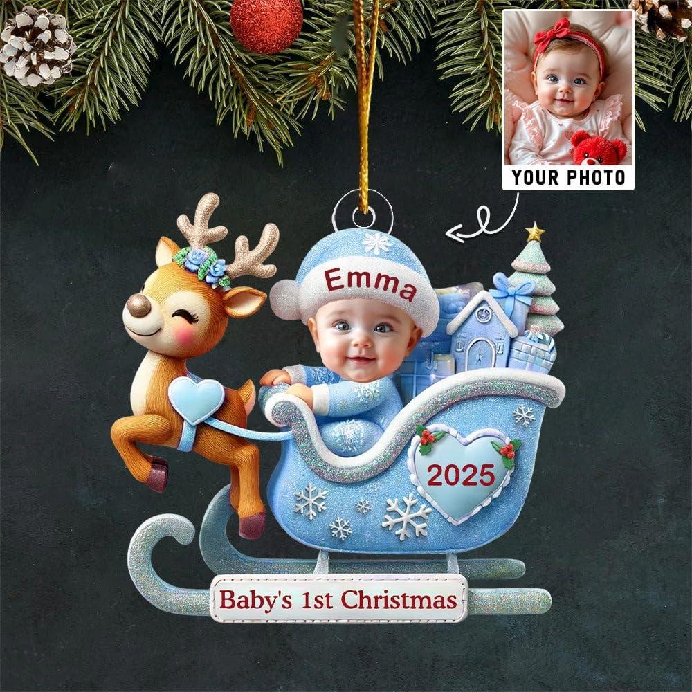 imageNAZENTI Personalized Babys First Christmas Ornament 2025 Custom Babies 1st Christmas Keepsake with Name 4D Shake Decoration for Christmas Tree Newborn Holiday Ornament Unique Baby Gift01