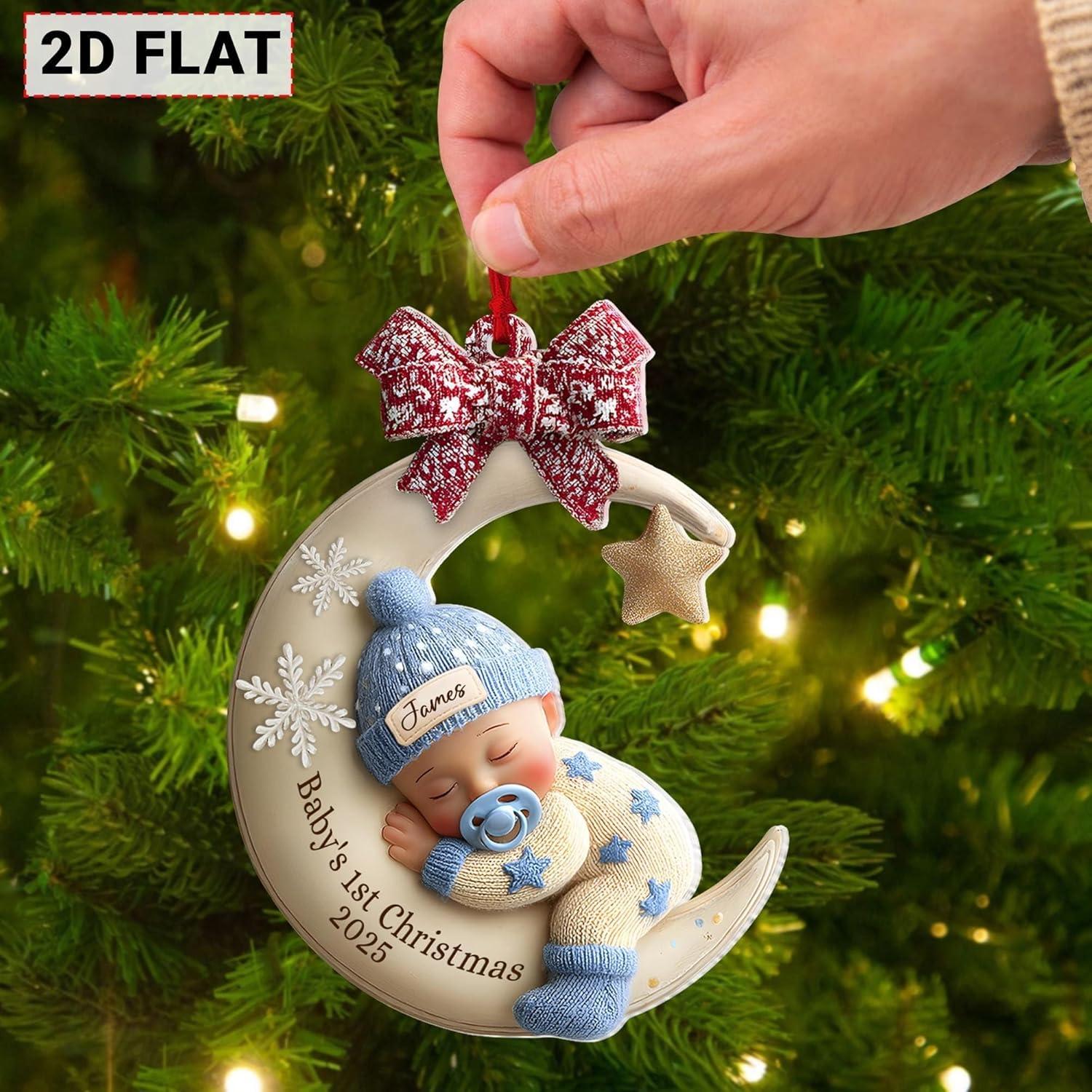 imageNAZENTI Personalized Babys First Christmas Ornament 2025 Custom Babies 1st Christmas Keepsake with Name 4D Shake Decoration for Christmas Tree Newborn Holiday Ornament Unique Baby Gift07