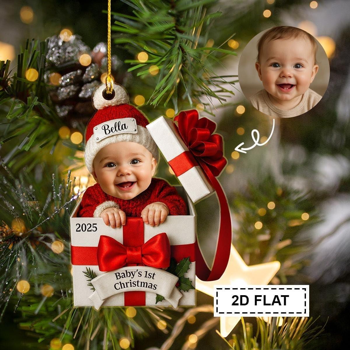 imageNAZENTI Personalized Babys First Christmas Ornament 2025 Custom Babies 1st Christmas Keepsake with Name 4D Shake Decoration for Christmas Tree Newborn Holiday Ornament Unique Baby Gift02