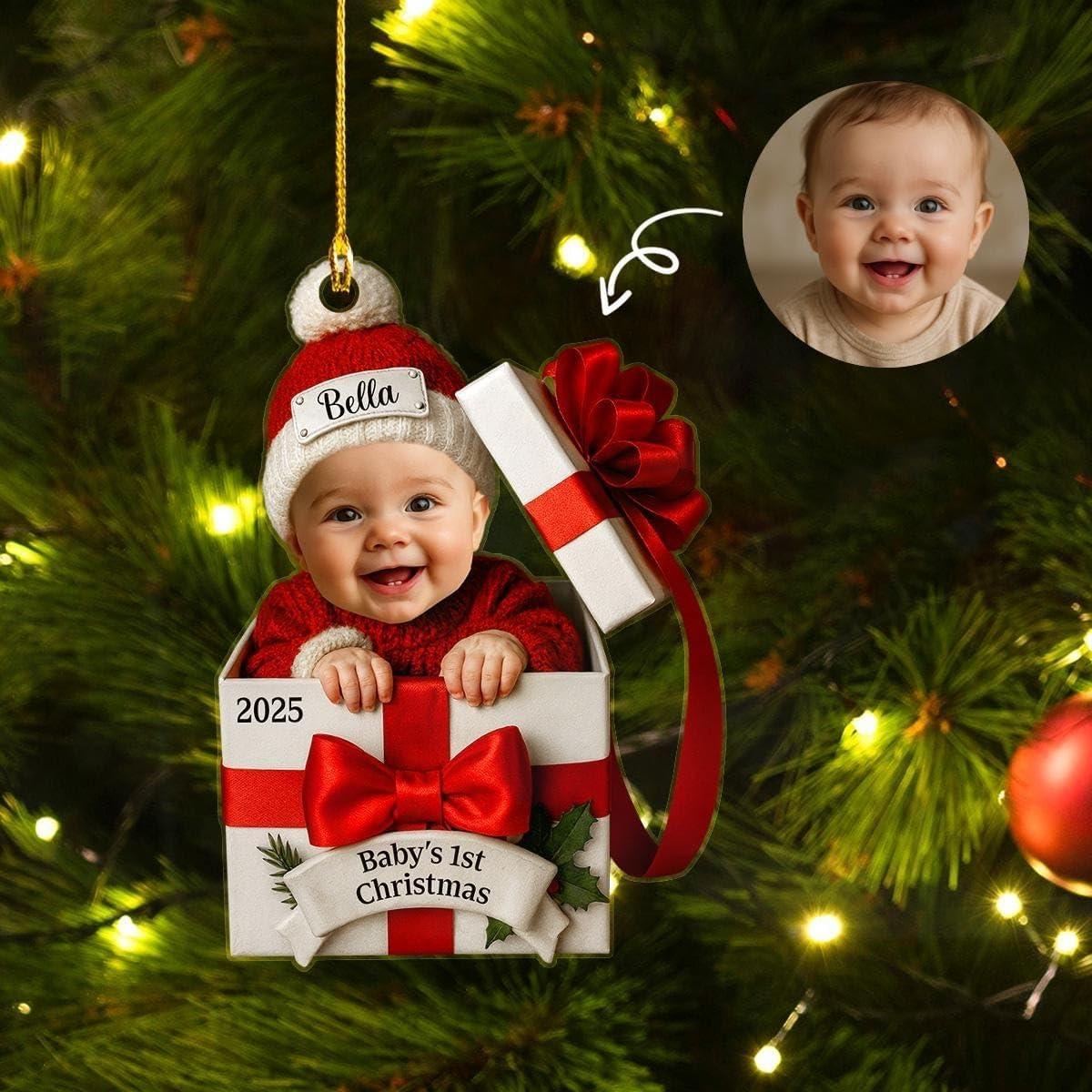 imageNAZENTI Personalized Babys First Christmas Ornament 2025 Custom Babies 1st Christmas Keepsake with Name 4D Shake Decoration for Christmas Tree Newborn Holiday Ornament Unique Baby Gift02
