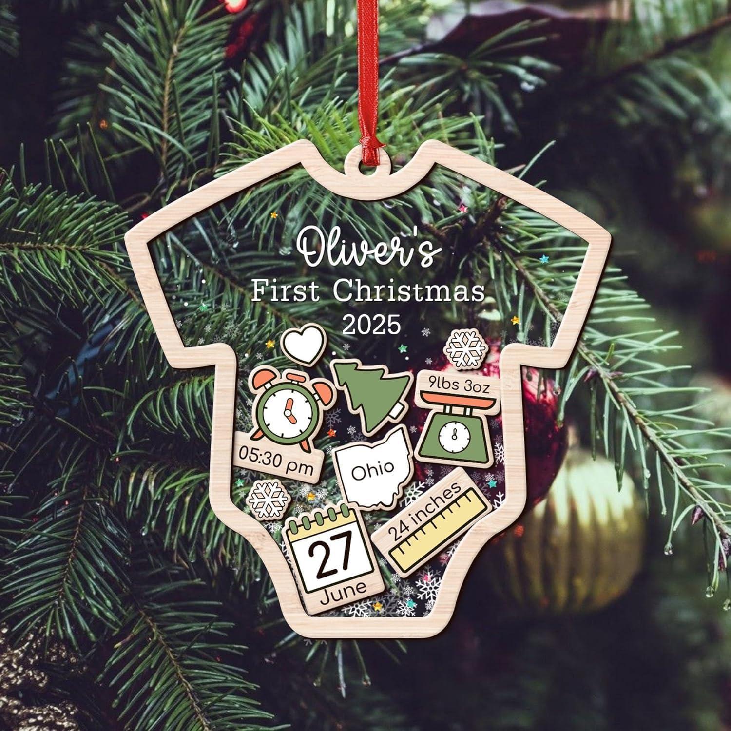 imageNAZENTI Personalized Babys First Christmas Ornament 2025 Custom Babies 1st Christmas Keepsake with Name 4D Shake Decoration for Christmas Tree Newborn Holiday Ornament Unique Baby GiftDesign 2