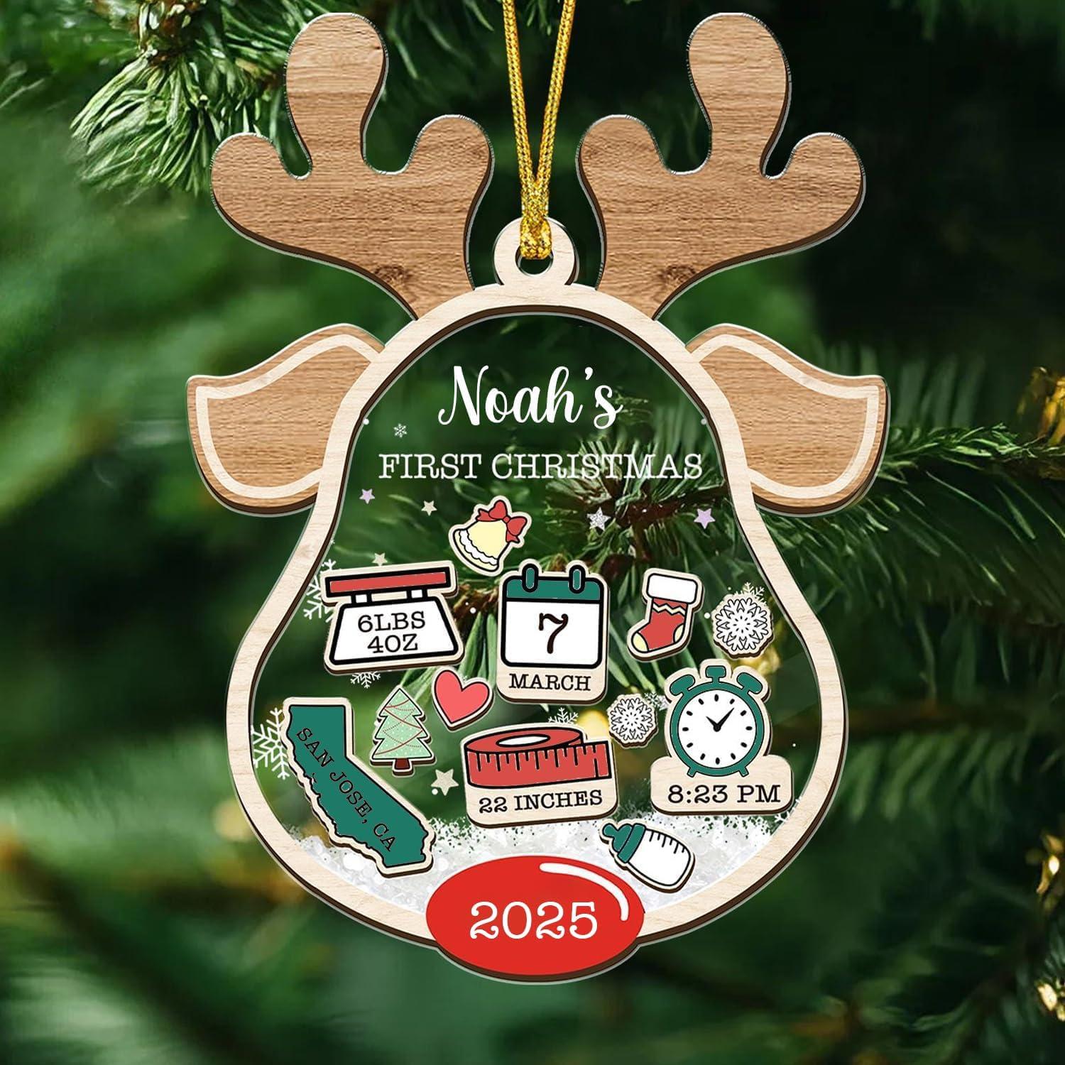 imageNAZENTI Personalized Babys First Christmas Ornament 2025 Custom Babies 1st Christmas Keepsake with Name 4D Shake Decoration for Christmas Tree Newborn Holiday Ornament Unique Baby GiftDesign 3
