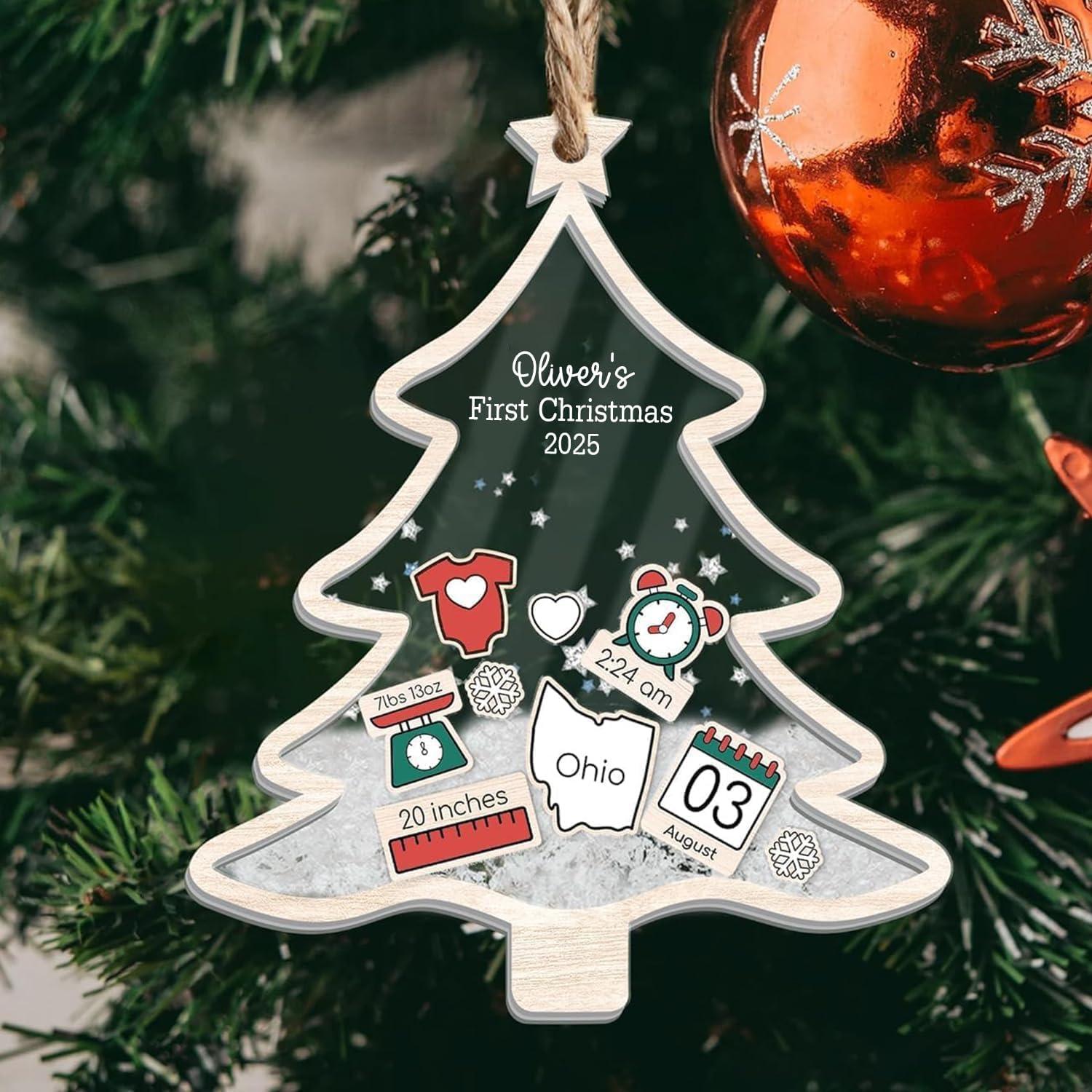 imageNAZENTI Personalized Babys First Christmas Ornament 2025 Custom Babies 1st Christmas Keepsake with Name 4D Shake Decoration for Christmas Tree Newborn Holiday Ornament Unique Baby GiftDesign 4