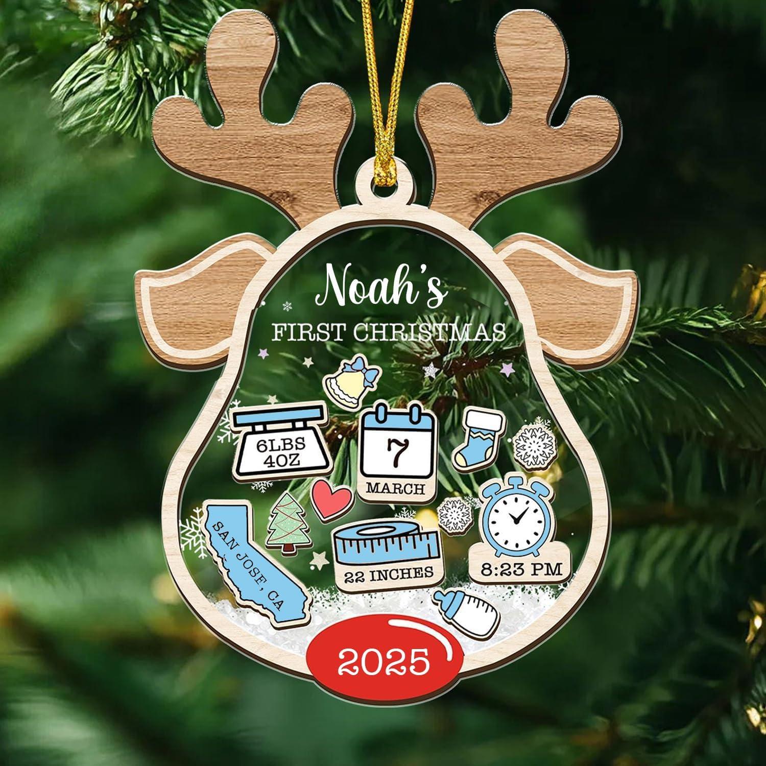 imageNAZENTI Personalized Babys First Christmas Ornament 2025 Custom Babies 1st Christmas Keepsake with Name 4D Shake Decoration for Christmas Tree Newborn Holiday Ornament Unique Baby GiftDesign 3