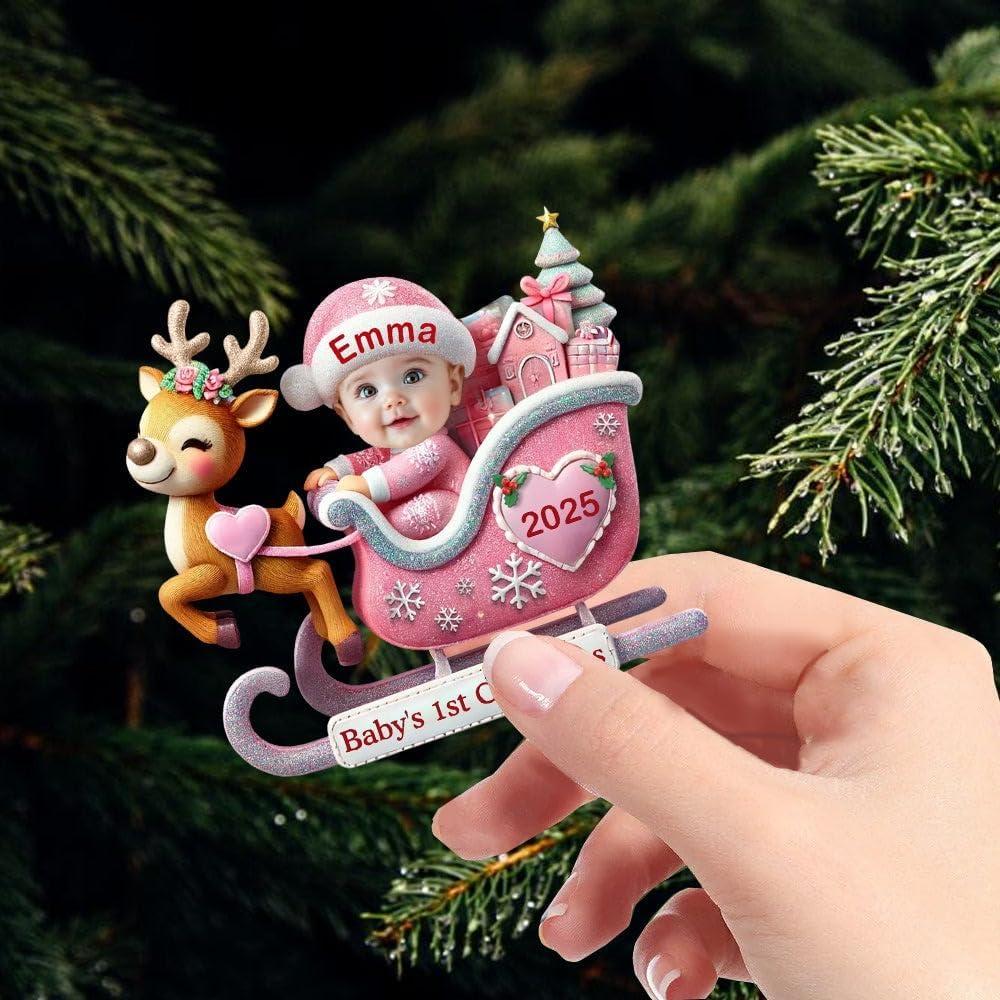 imageNAZENTI Personalized Babys First Christmas Ornament 2025 Custom Babies 1st Christmas Keepsake with Name 4D Shake Decoration for Christmas Tree Newborn Holiday Ornament Unique Baby Gift01