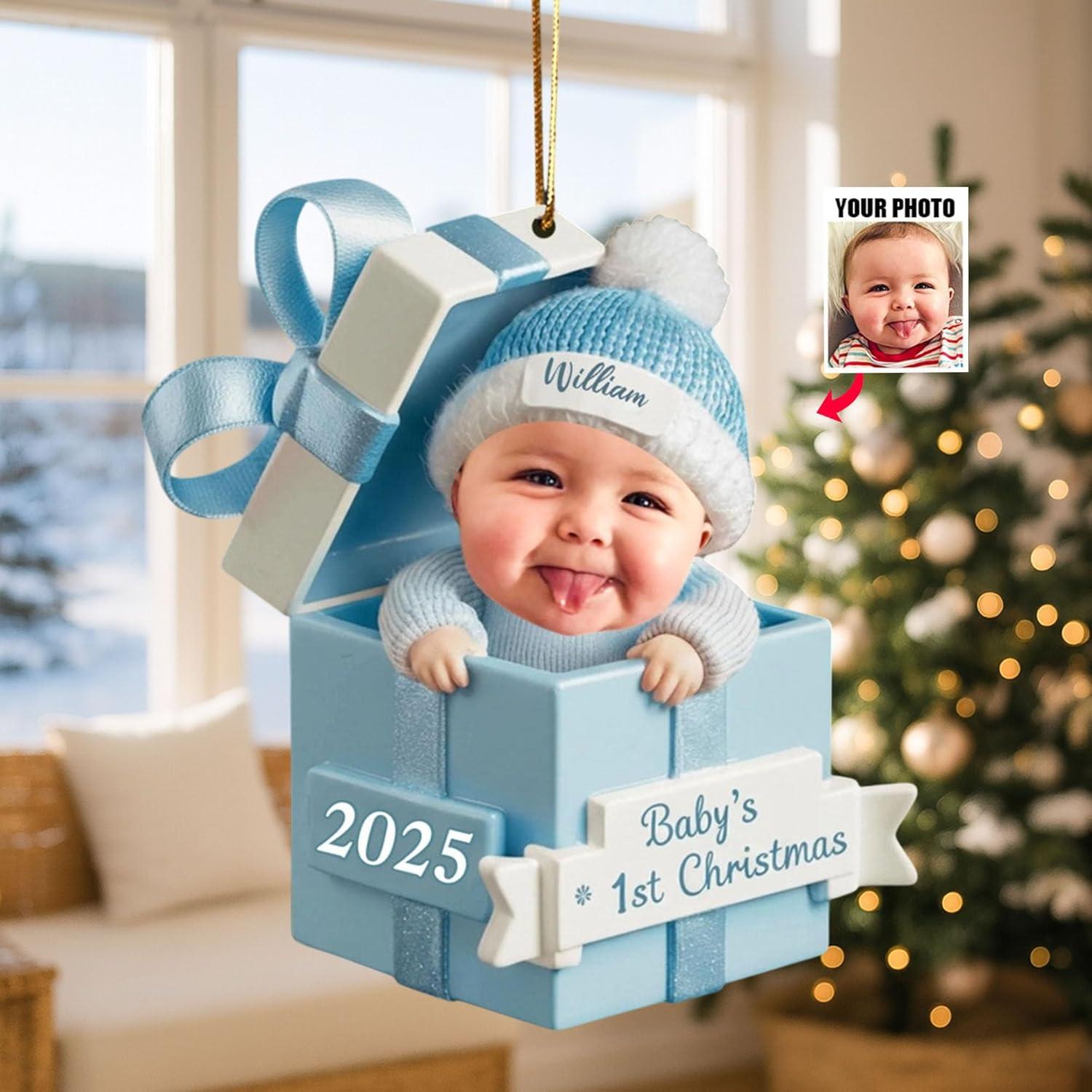 imageNAZENTI Personalized Babys First Christmas Ornament 2025 Custom Babies 1st Christmas Keepsake with Name 4D Shake Decoration for Christmas Tree Newborn Holiday Ornament Unique Baby Gift10