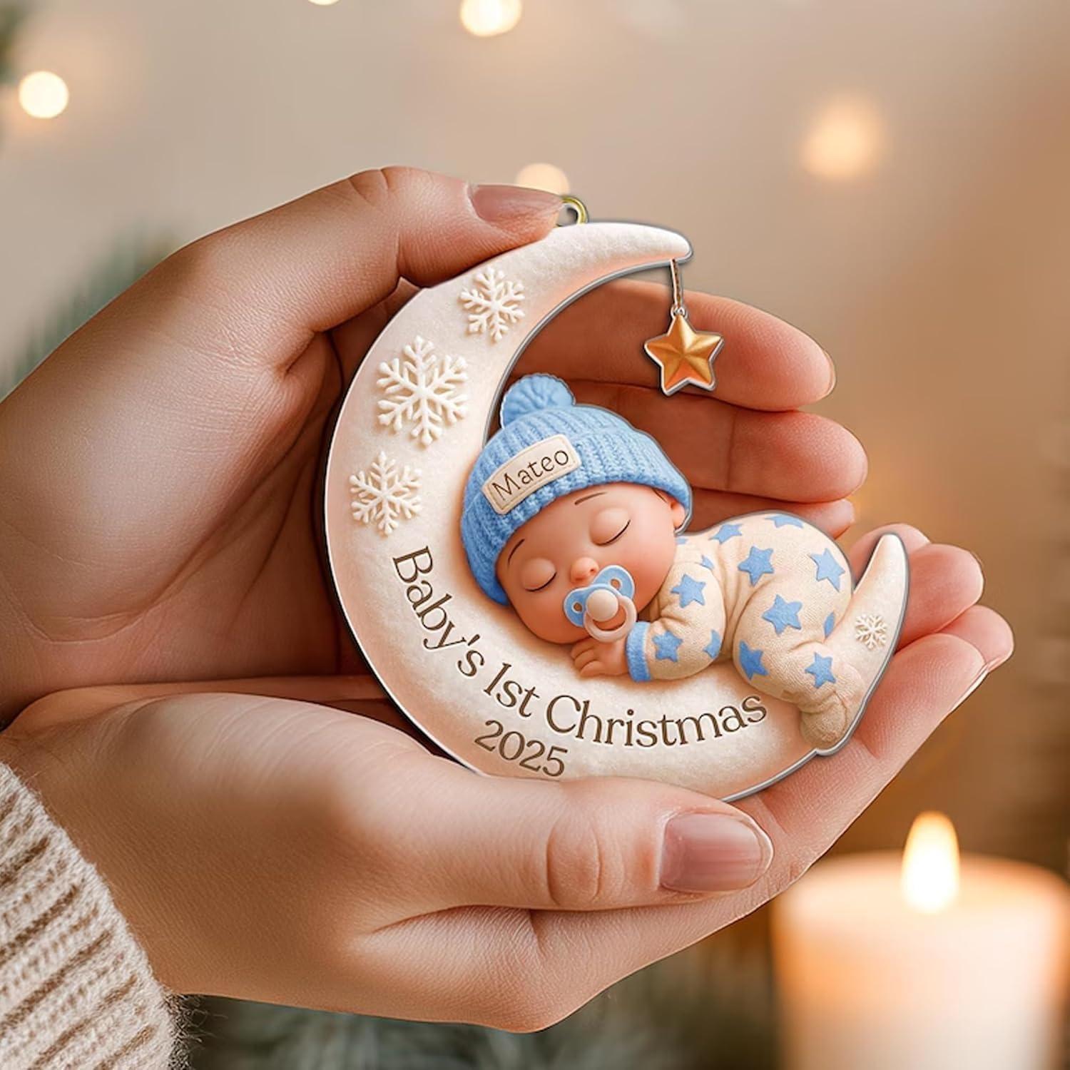 imageNAZENTI Personalized Babys First Christmas Ornament 2025 Custom Babies 1st Christmas Keepsake with Name 4D Shake Decoration for Christmas Tree Newborn Holiday Ornament Unique Baby Gift08