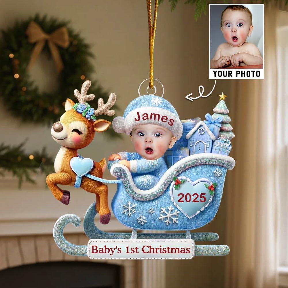 imageNAZENTI Personalized Babys First Christmas Ornament 2025 Custom Babies 1st Christmas Keepsake with Name 4D Shake Decoration for Christmas Tree Newborn Holiday Ornament Unique Baby Gift01