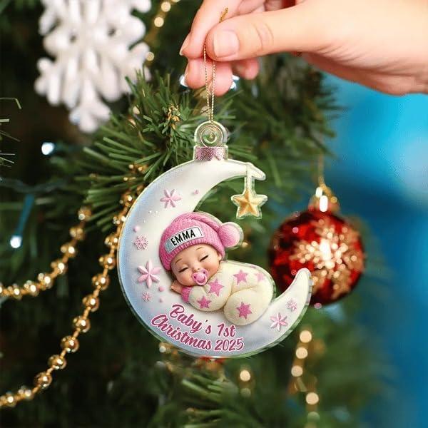 imageNAZENTI Personalized Babys First Christmas Ornament 2025 Custom Babies 1st Christmas Keepsake with Name 4D Shake Decoration for Christmas Tree Newborn Holiday Ornament Unique Baby Gift11