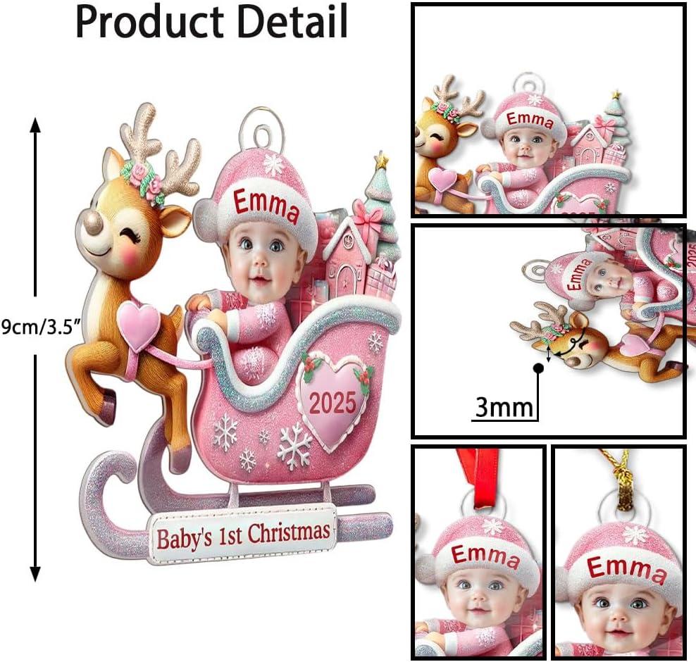imageNAZENTI Personalized Babys First Christmas Ornament 2025 Custom Babies 1st Christmas Keepsake with Name 4D Shake Decoration for Christmas Tree Newborn Holiday Ornament Unique Baby Gift01