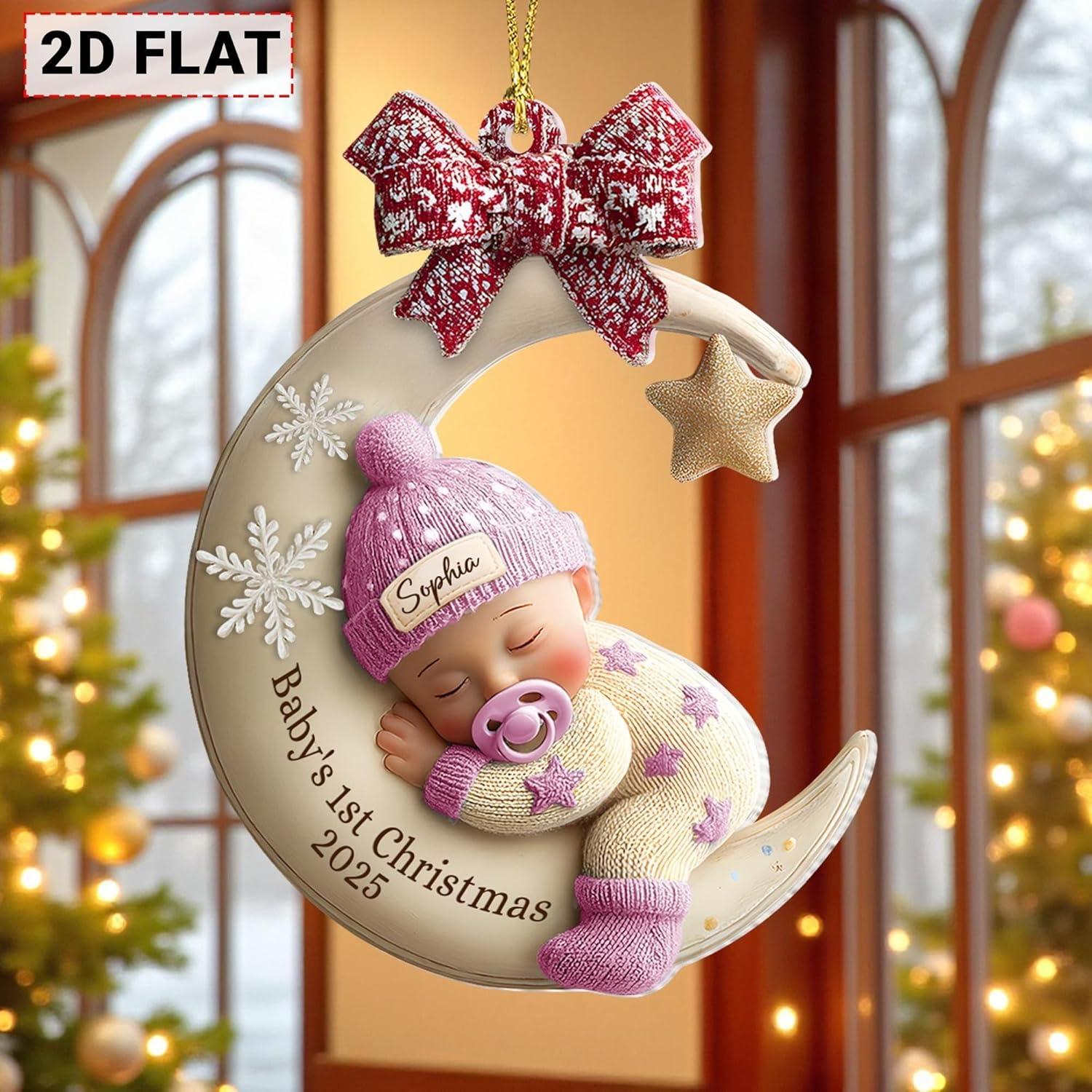 imageNAZENTI Personalized Babys First Christmas Ornament 2025 Custom Babies 1st Christmas Keepsake with Name 4D Shake Decoration for Christmas Tree Newborn Holiday Ornament Unique Baby Gift07