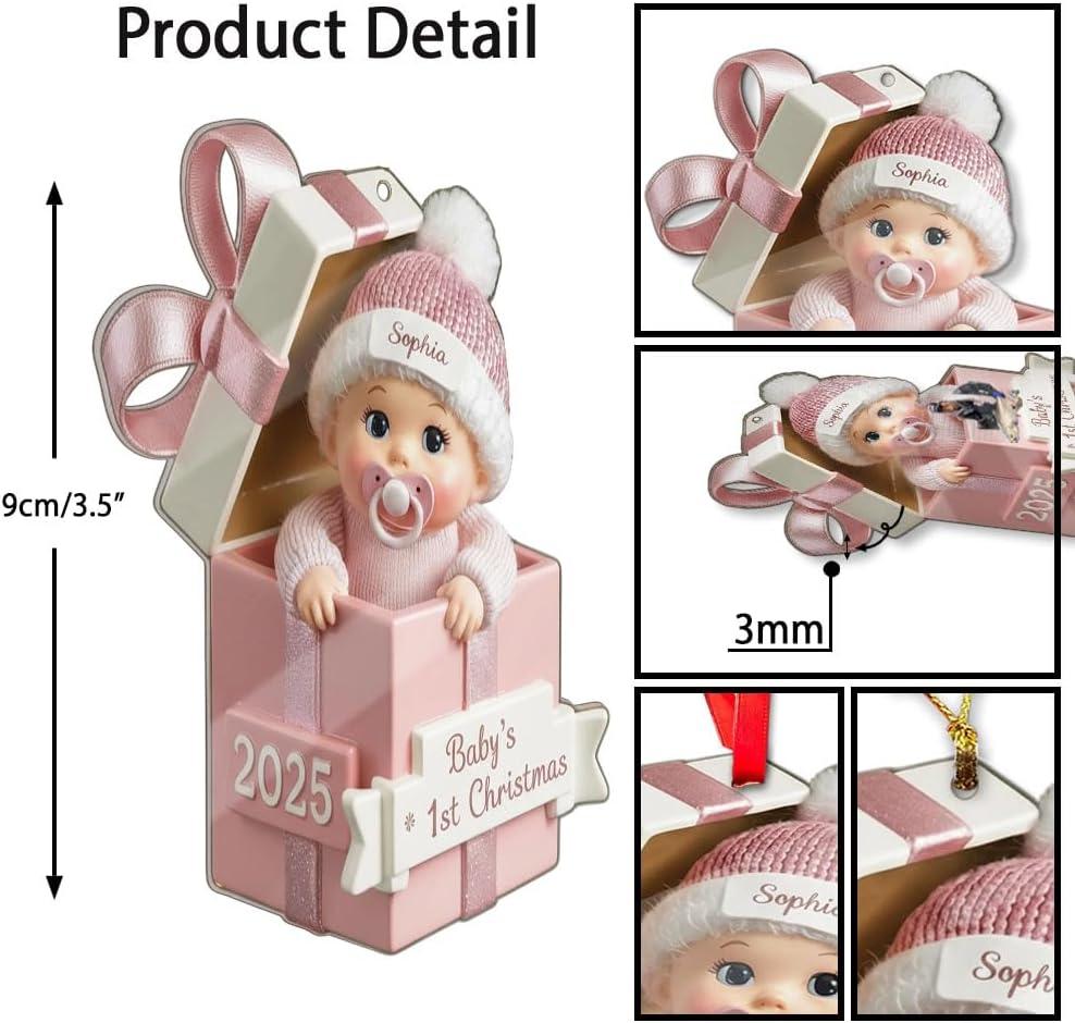 imageNAZENTI Personalized Babys First Christmas Ornament 2025 Custom Babies 1st Christmas Keepsake with Name 4D Shake Decoration for Christmas Tree Newborn Holiday Ornament Unique Baby Gift05