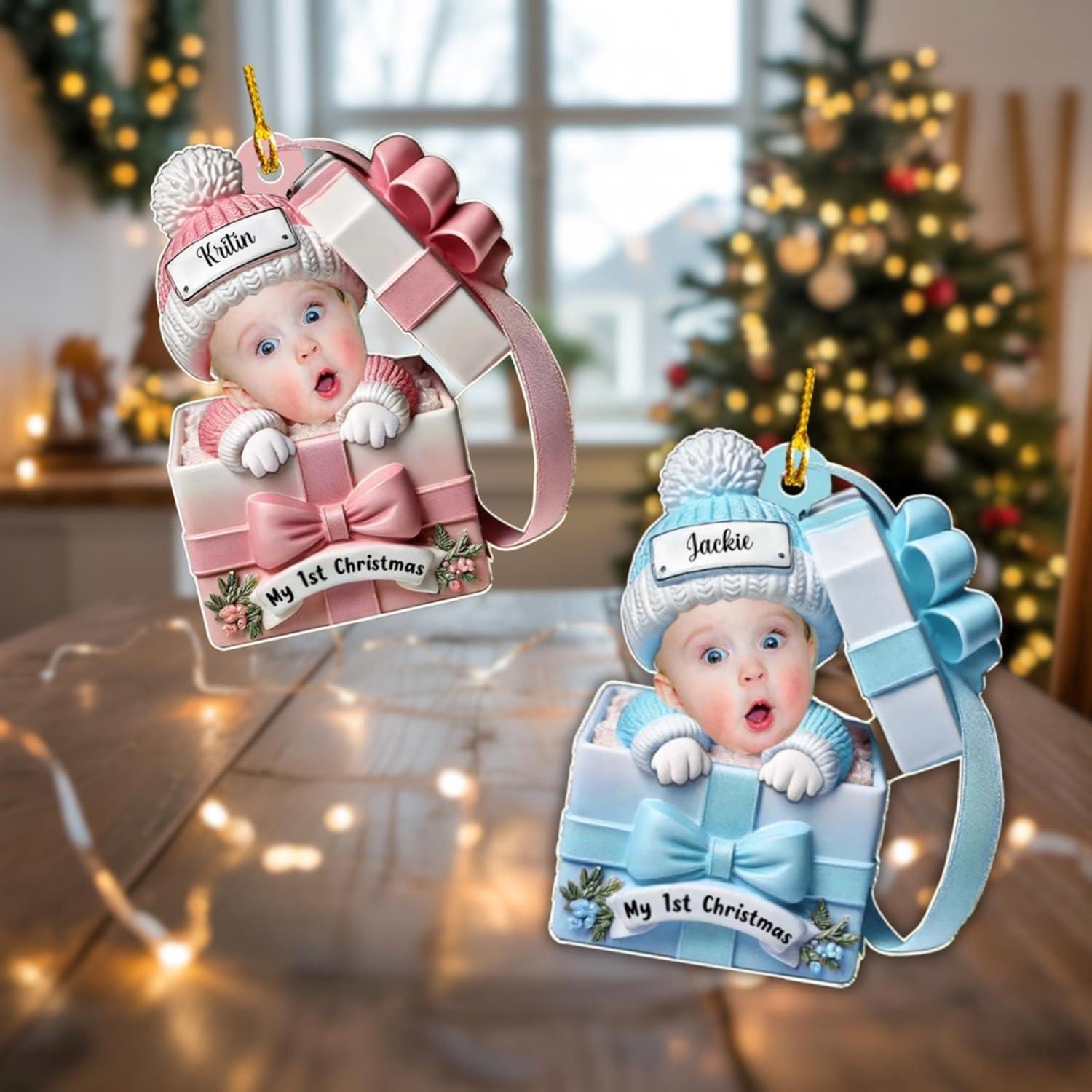 imageNAZENTI Personalized Babys First Christmas Ornament 2025 Custom Babies 1st Christmas Keepsake with Name 4D Shake Decoration for Christmas Tree Newborn Holiday Ornament Unique Baby Gift04