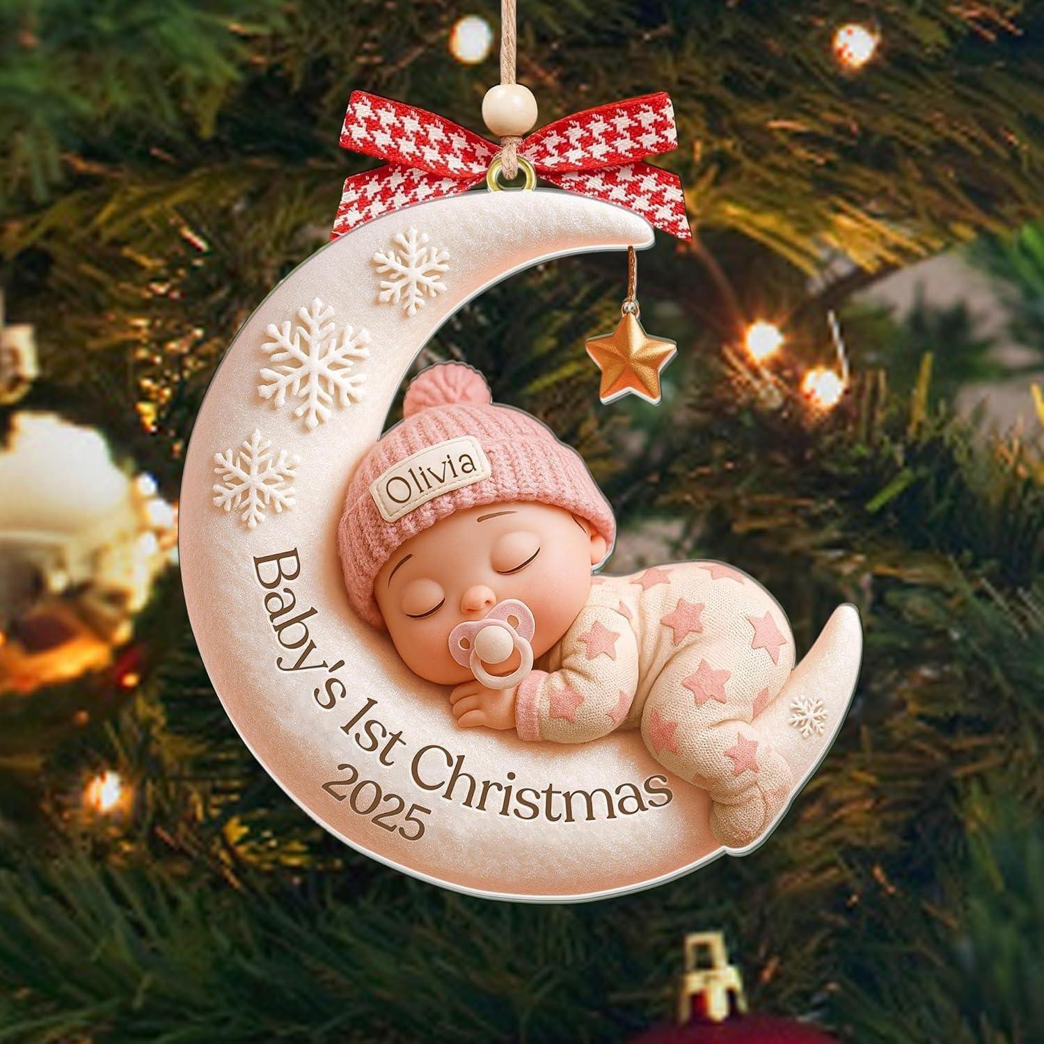 imageNAZENTI Personalized Babys First Christmas Ornament 2025 Custom Babies 1st Christmas Keepsake with Name 4D Shake Decoration for Christmas Tree Newborn Holiday Ornament Unique Baby Gift08