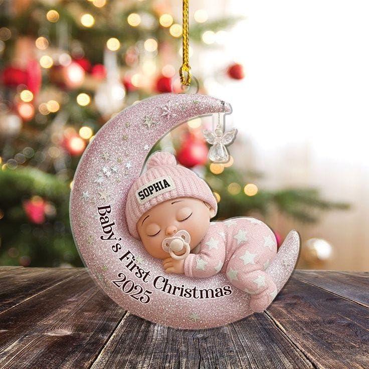 imageNAZENTI Personalized Babys First Christmas Ornament 2025 Custom Babies 1st Christmas Keepsake with Name 4D Shake Decoration for Christmas Tree Newborn Holiday Ornament Unique Baby Gift06