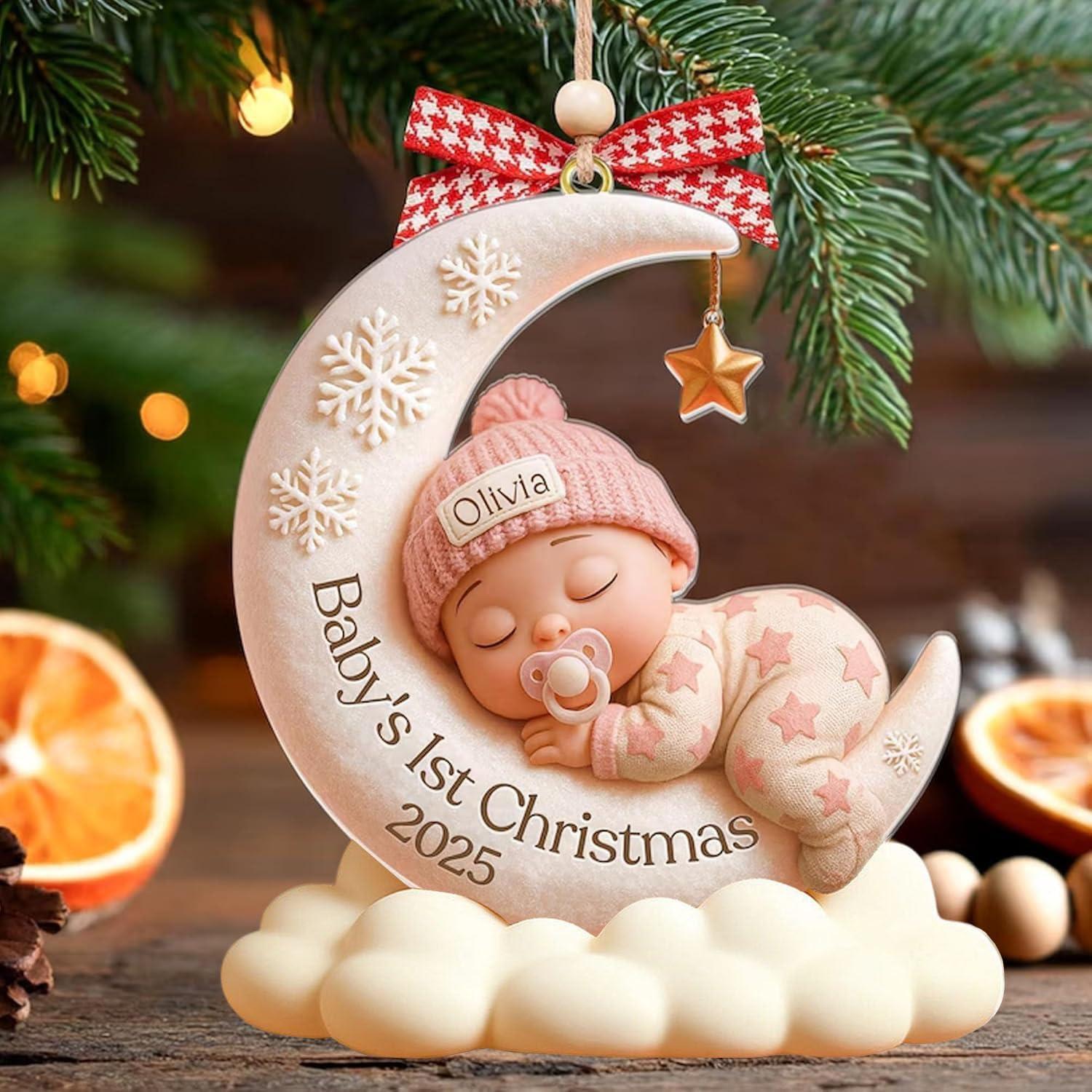imageNAZENTI Personalized Babys First Christmas Ornament 2025 Custom Babies 1st Christmas Keepsake with Name 4D Shake Decoration for Christmas Tree Newborn Holiday Ornament Unique Baby Gift13