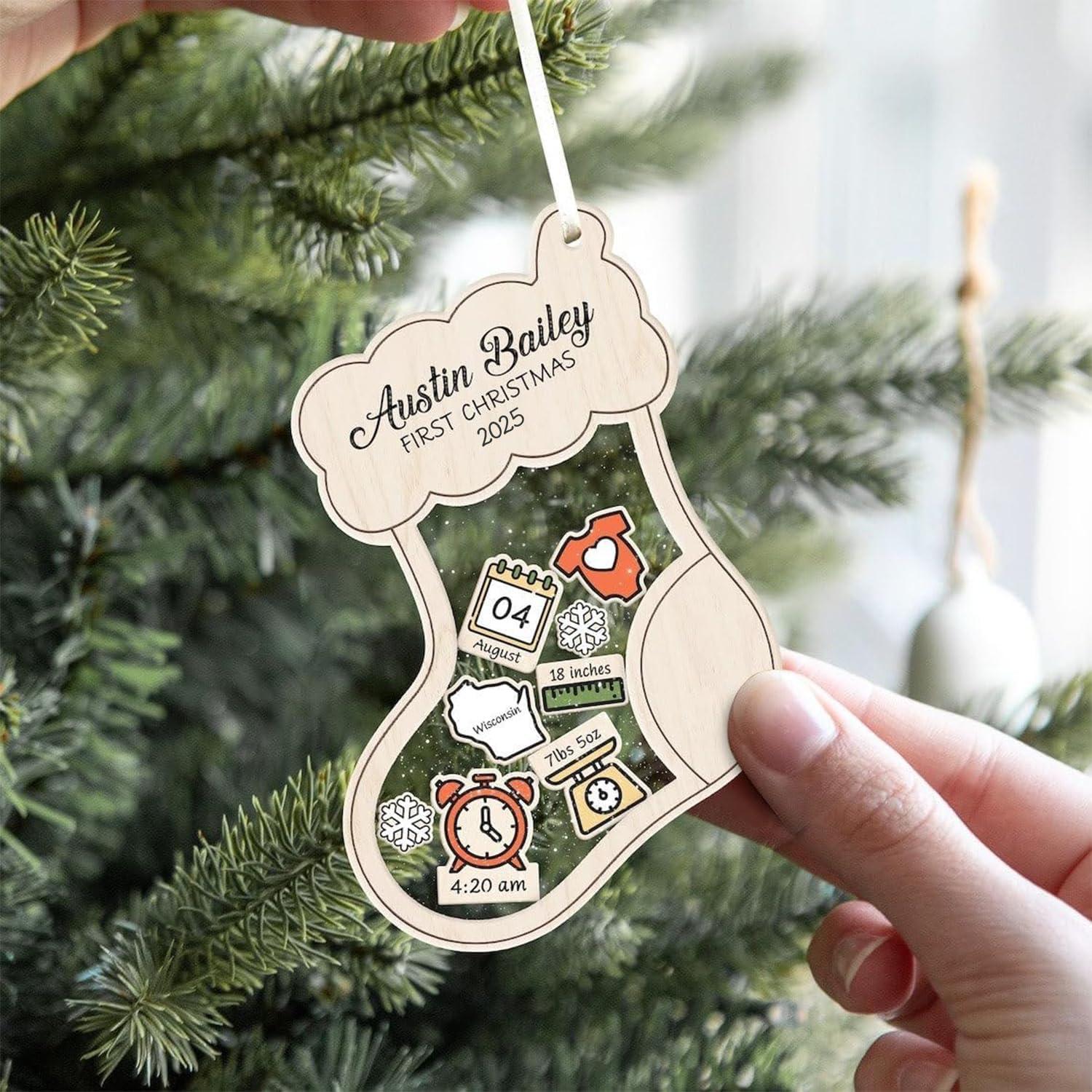 imageNAZENTI Personalized Babys First Christmas Ornament 2025 Custom Babies 1st Christmas Keepsake with Name 4D Shake Decoration for Christmas Tree Newborn Holiday Ornament Unique Baby GiftDesign 6