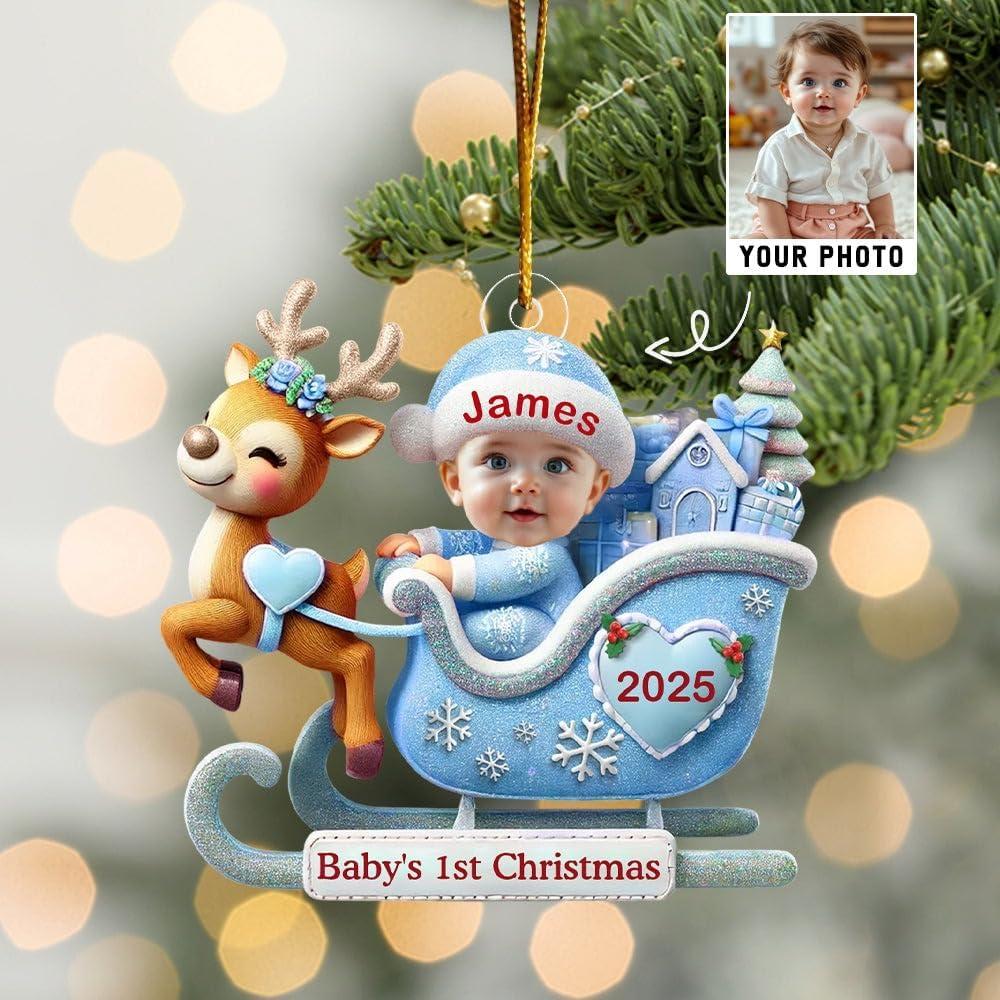 imageNAZENTI Personalized Babys First Christmas Ornament 2025 Custom Babies 1st Christmas Keepsake with Name 4D Shake Decoration for Christmas Tree Newborn Holiday Ornament Unique Baby Gift01