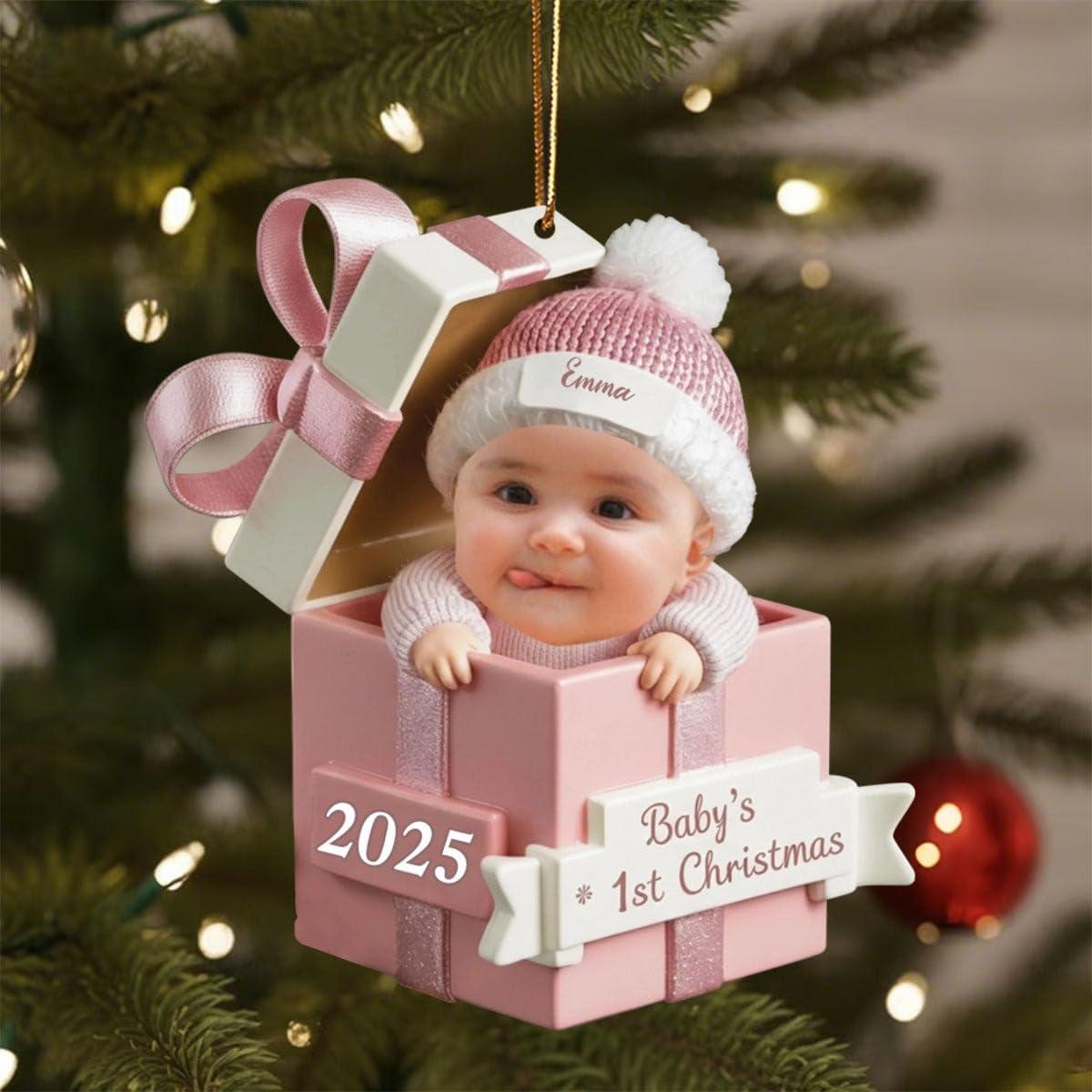 imageNAZENTI Personalized Babys First Christmas Ornament 2025 Custom Babies 1st Christmas Keepsake with Name 4D Shake Decoration for Christmas Tree Newborn Holiday Ornament Unique Baby Gift10