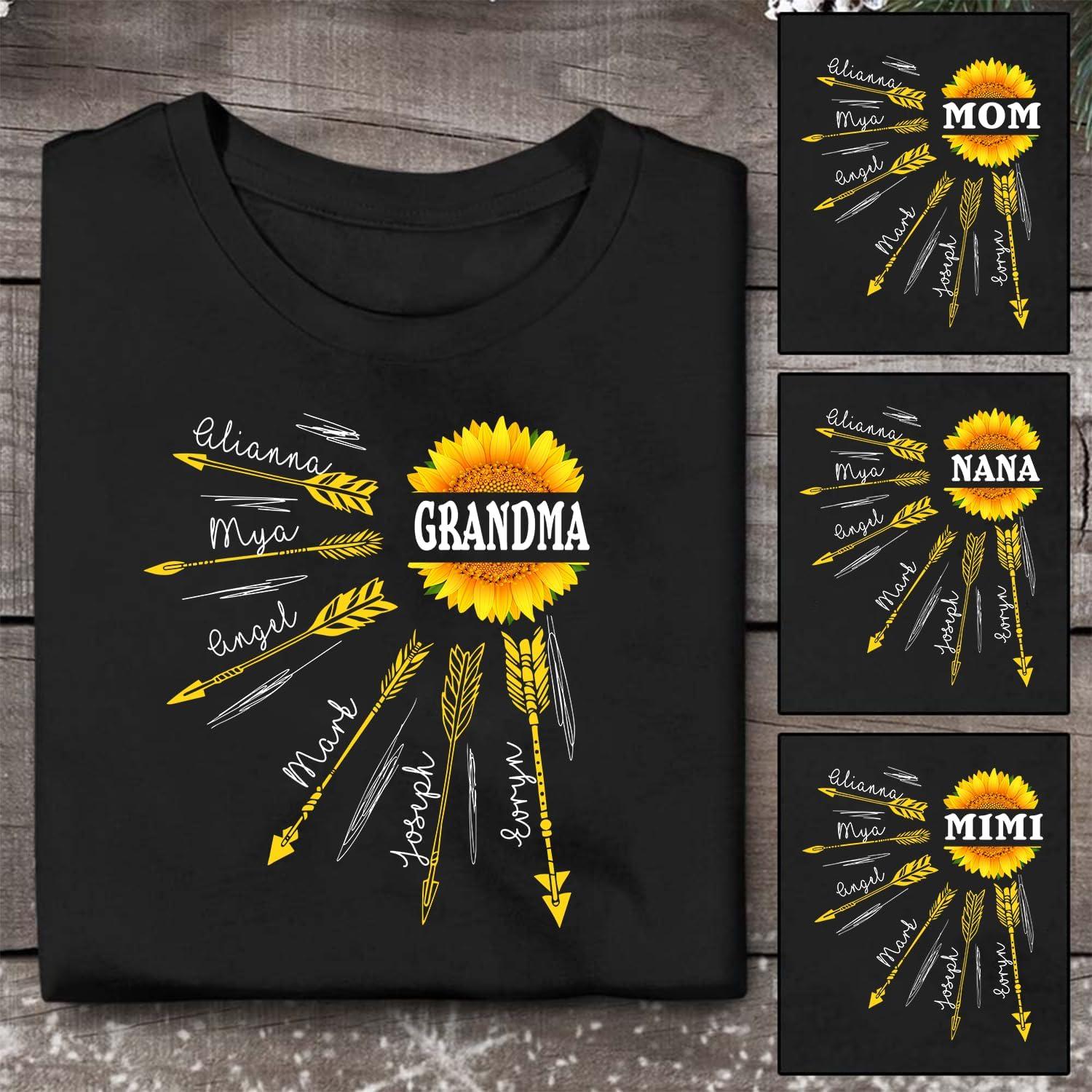 imageNAZENTI Personalized Grandma Sunflower Shirt Custom Grandma Shirt Christmas Mothers Day Shirt Gifts for Grandma Nana MomAnanny