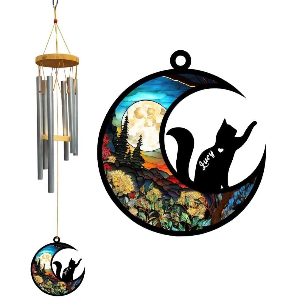 imageCat Wind Chimes Suncatcher Personalized Cat Wind Chimes Suncatcher Cat Loss Wind Chimes Suncatcher Gifts for Cat Lovers Cat Memorial Ornament Loss of Pet Sympathy Gift Sympathy Pet Wind Chimes