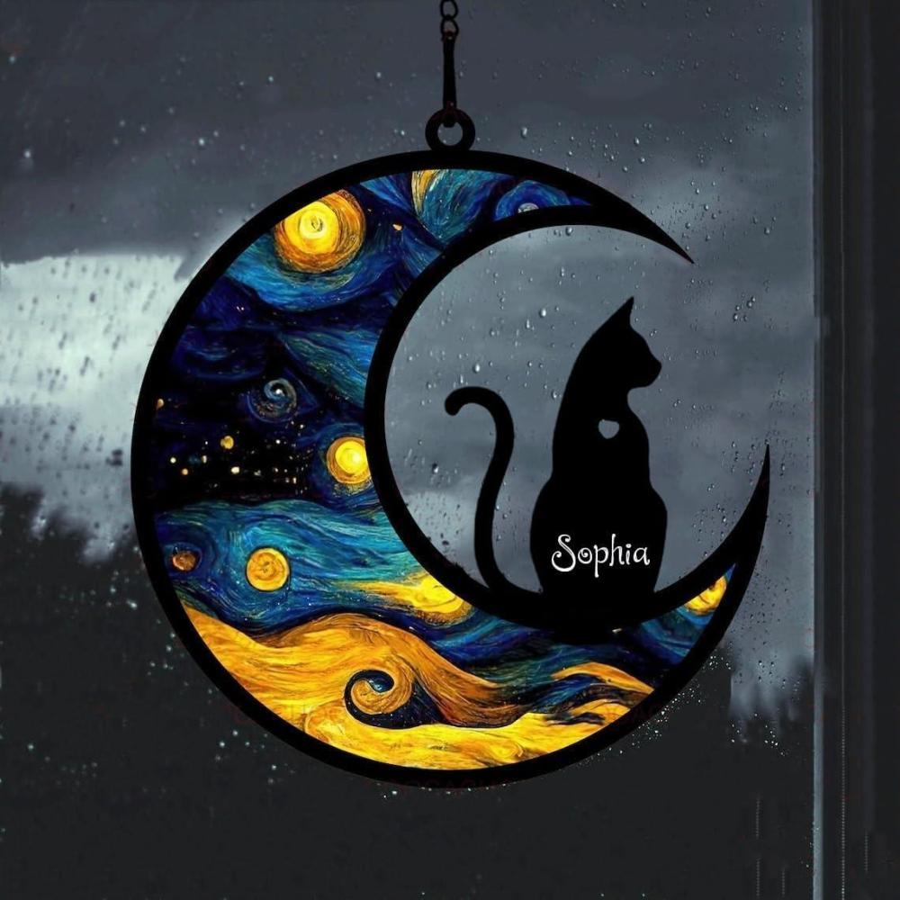 imageNAZENTI Cat Memorial Suncatcher Personalized with Name and Cat Breeds Loss of Pet Sympathy Suncatcher Gifts for Cat Lovers Cat Sympathy Gift Remembrance Gifts Memorial Day Decorations Design 01G0501