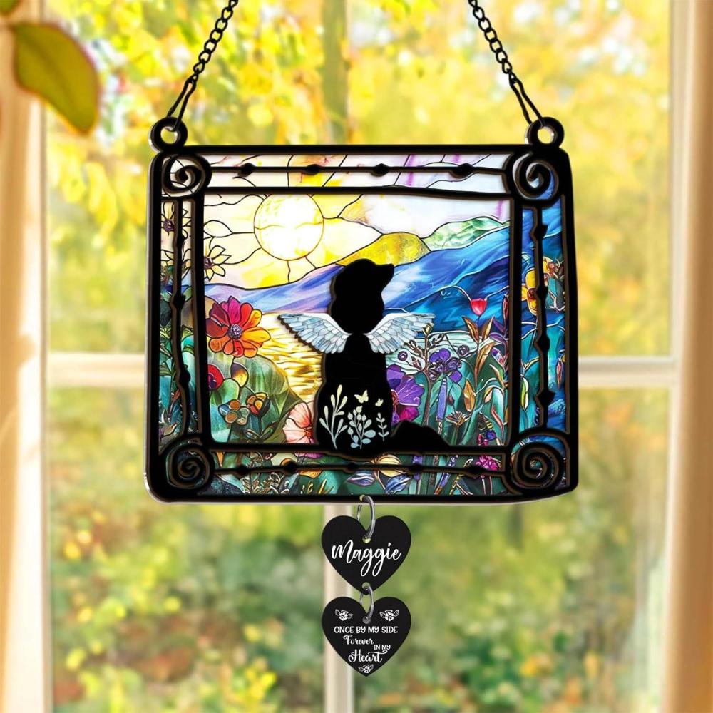 imageNAZENTI Cat Memorial Suncatcher Personalized with Name and Cat Breeds Loss of Pet Sympathy Suncatcher Gifts for Cat Lovers Cat Sympathy Gift Remembrance Gifts Memorial Day Decorations Design 01G0401