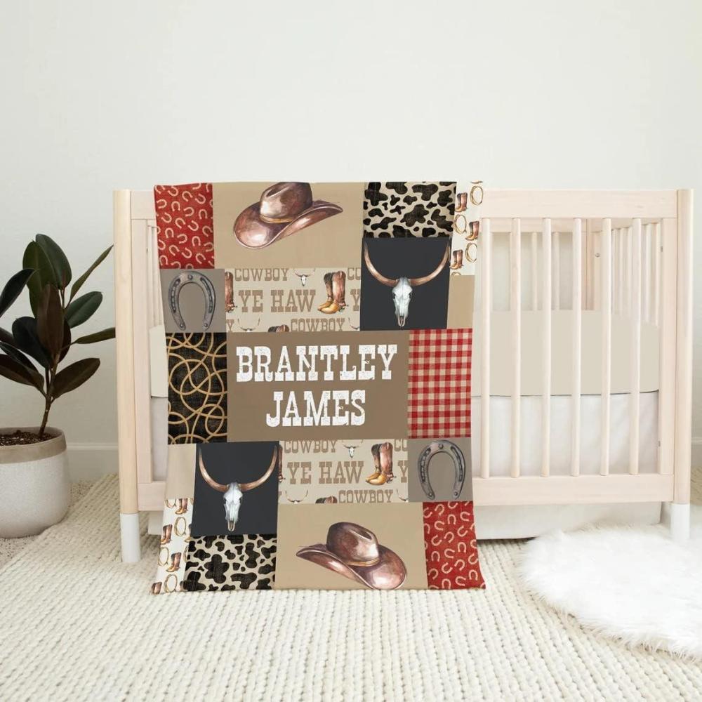 imageNAZENTI Cowboy Blanket Personalized Baby BOY Monthly Ranch Month Western Custom Age Growth New Mom Neutral Boho Minky 1Baby 07