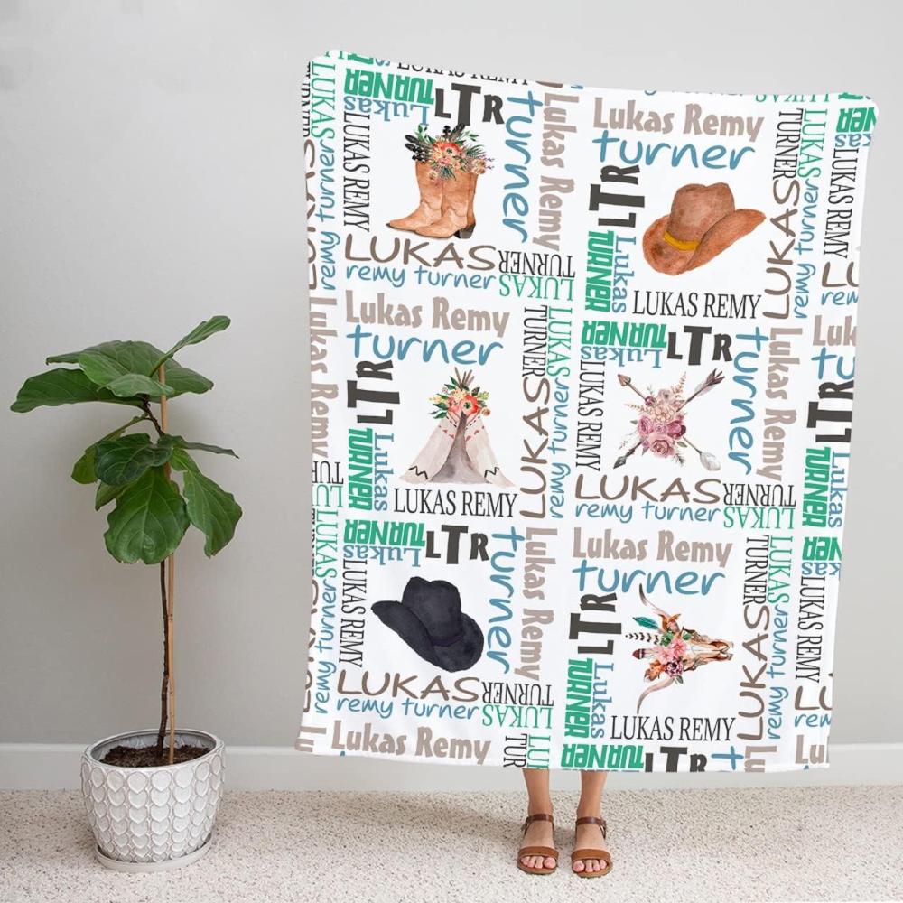 imageNAZENTI Cowboy Blanket Personalized Baby BOY Monthly Ranch Month Western Custom Age Growth New Mom Neutral Boho Minky 1Baby 15