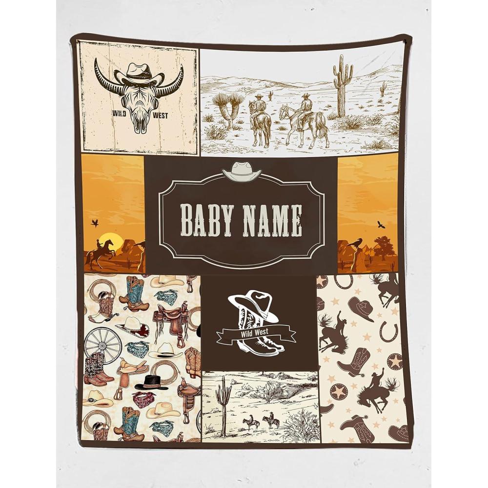 imageNAZENTI Cowboy Blanket Personalized Baby BOY Monthly Ranch Month Western Custom Age Growth New Mom Neutral Boho Minky 1Baby 20