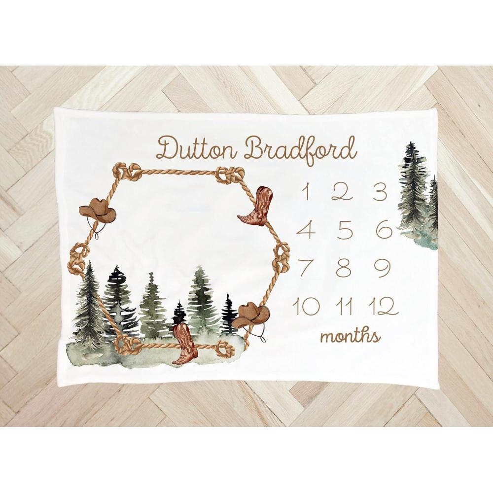imageNAZENTI Cowboy Blanket Personalized Baby BOY Monthly Ranch Month Western Custom Age Growth New Mom Neutral Boho Minky 1Baby 21
