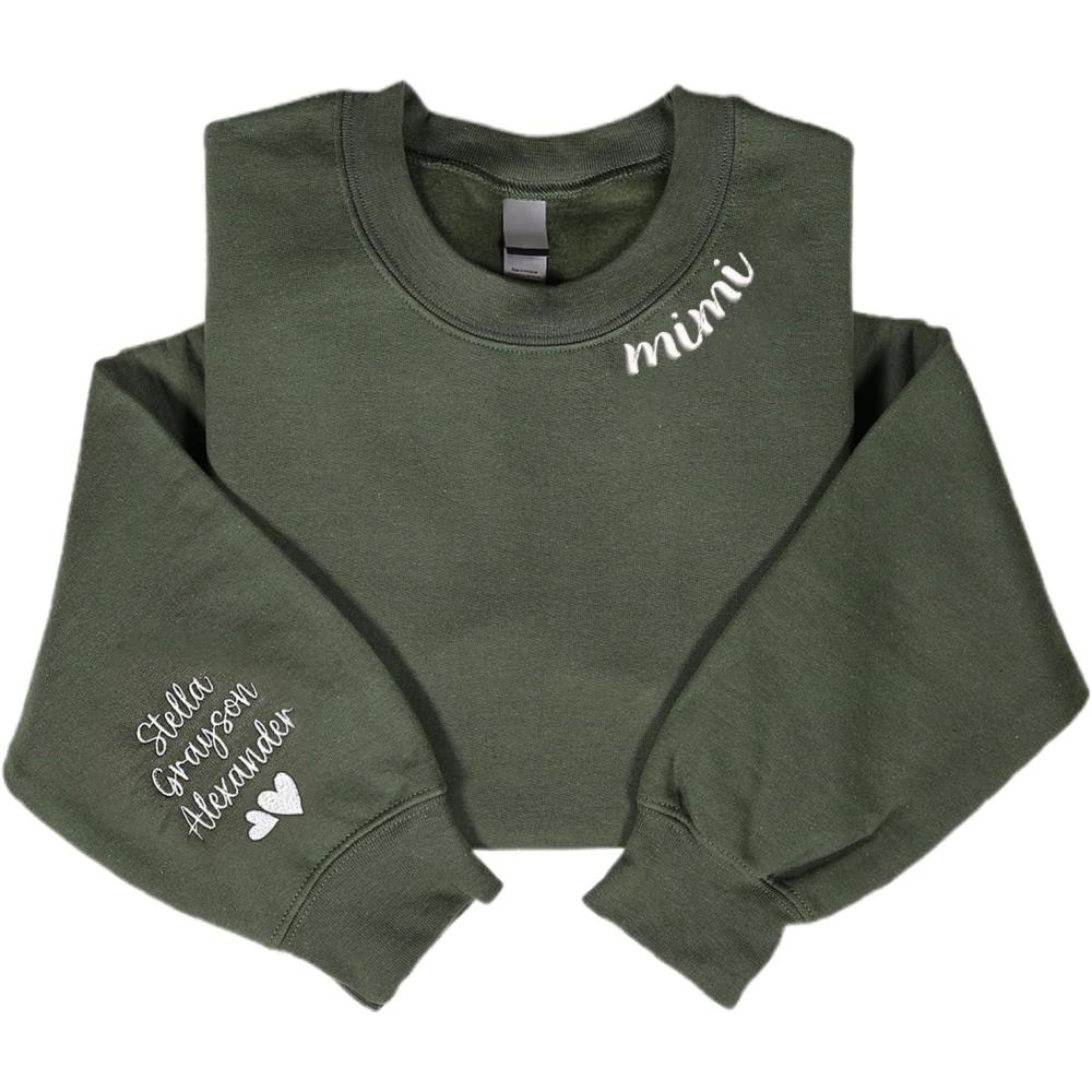 imageNAZENTI Custom Embroidered Grandma Sweatshirt with Kids Name on Sleeve Mothers Day Shirt Gifts for Grandma New Mom04mimi