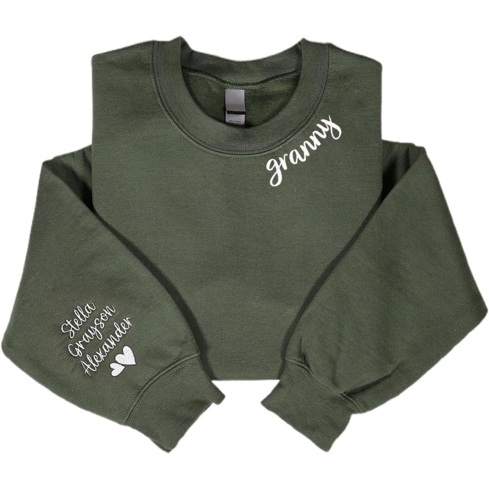 imageNAZENTI Custom Embroidered Grandma Sweatshirt with Kids Name on Sleeve Mothers Day Shirt Gifts for Grandma New Mom09granny