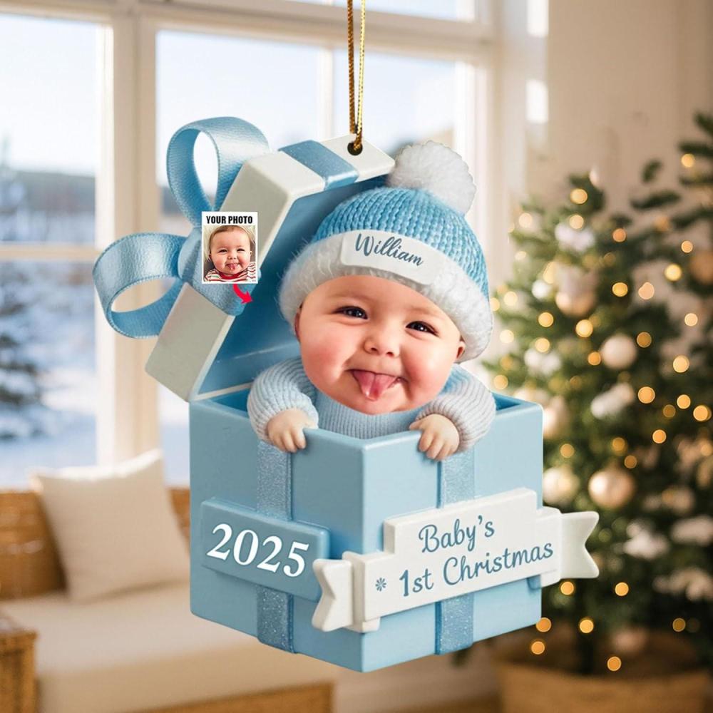 imageNAZENTI Personalized Babys First Christmas Ornament 2025 Custom Babies 1st Christmas Keepsake with Name 4D Shake Decoration for Christmas Tree Newborn Holiday Ornament Unique Baby Gift10