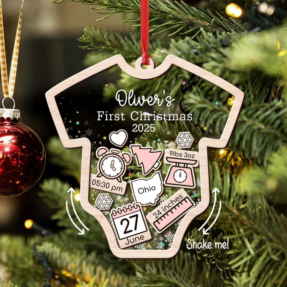imageNAZENTI Personalized Babys First Christmas Ornament 2025 Custom Babies 1st Christmas Keepsake with Name 4D Shake Decoration for Christmas Tree Newborn Holiday Ornament Unique Baby GiftDesign 2