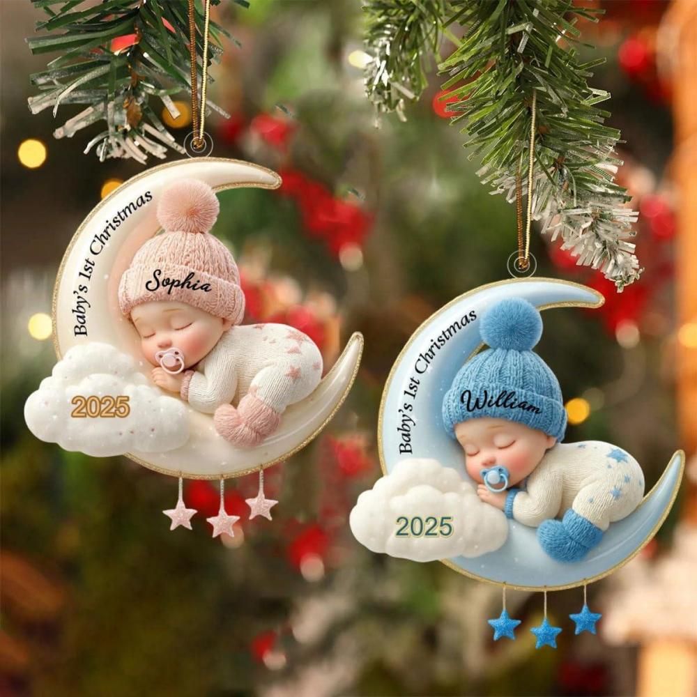 imageNAZENTI Personalized Babys First Christmas Ornament 2025 Custom Babies 1st Christmas Keepsake with Name 4D Shake Decoration for Christmas Tree Newborn Holiday Ornament Unique Baby Gift03