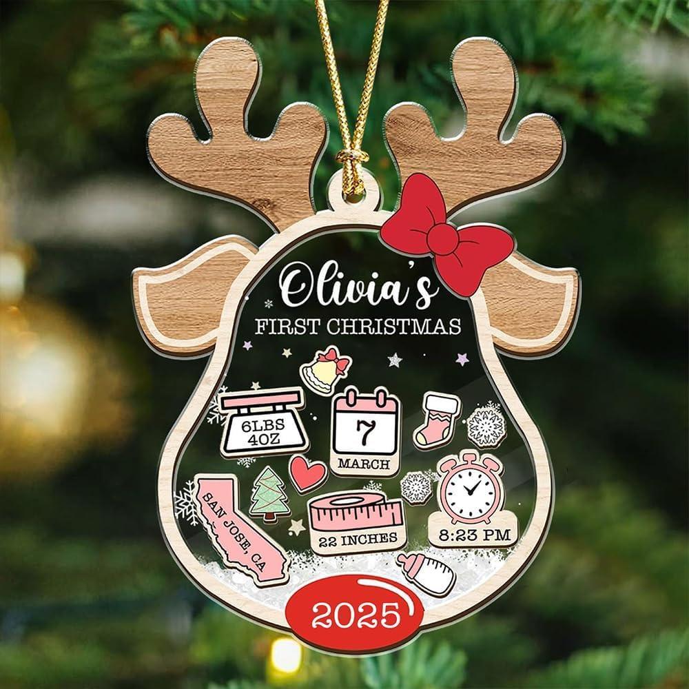 imageNAZENTI Personalized Babys First Christmas Ornament 2025 Custom Babies 1st Christmas Keepsake with Name 4D Shake Decoration for Christmas Tree Newborn Holiday Ornament Unique Baby GiftDesign 3