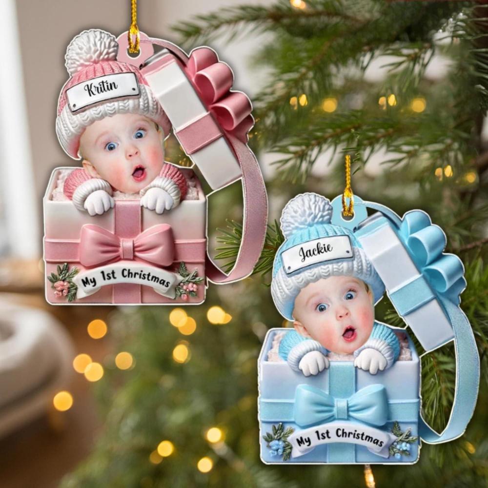 imageNAZENTI Personalized Babys First Christmas Ornament 2025 Custom Babies 1st Christmas Keepsake with Name 4D Shake Decoration for Christmas Tree Newborn Holiday Ornament Unique Baby Gift04