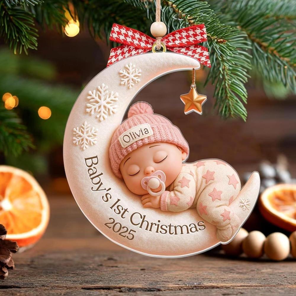 imageNAZENTI Personalized Babys First Christmas Ornament 2025 Custom Babies 1st Christmas Keepsake with Name 4D Shake Decoration for Christmas Tree Newborn Holiday Ornament Unique Baby Gift08