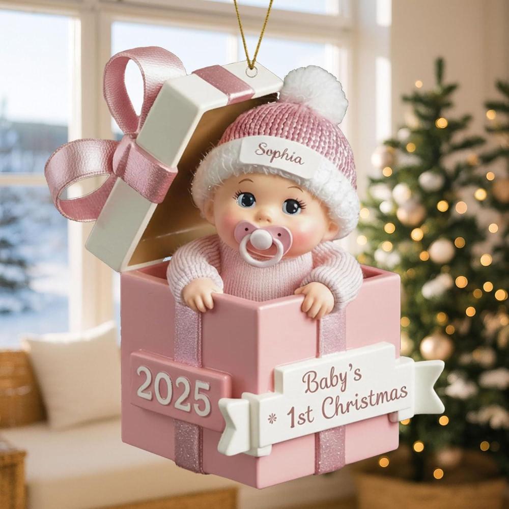 imageNAZENTI Personalized Babys First Christmas Ornament 2025 Custom Babies 1st Christmas Keepsake with Name 4D Shake Decoration for Christmas Tree Newborn Holiday Ornament Unique Baby Gift05