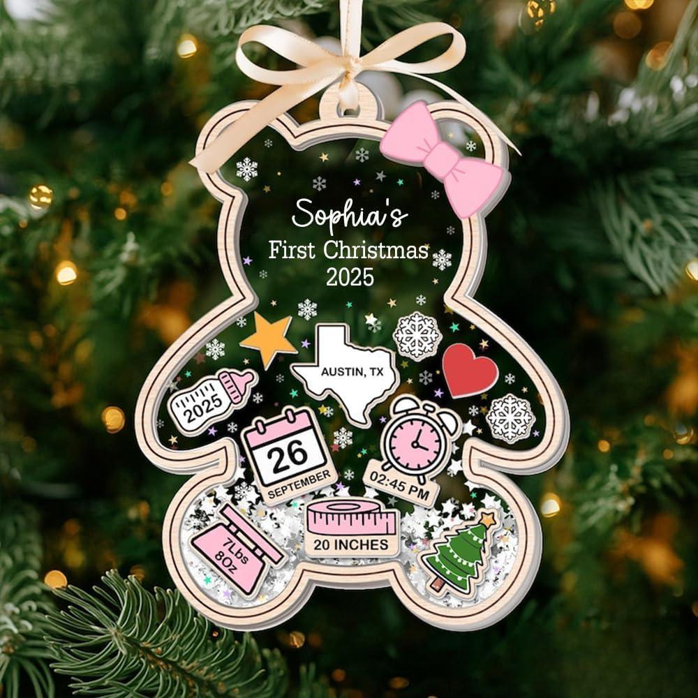 imageNAZENTI Personalized Babys First Christmas Ornament 2025 Custom Babies 1st Christmas Keepsake with Name 4D Shake Decoration for Christmas Tree Newborn Holiday Ornament Unique Baby GiftDesign 8