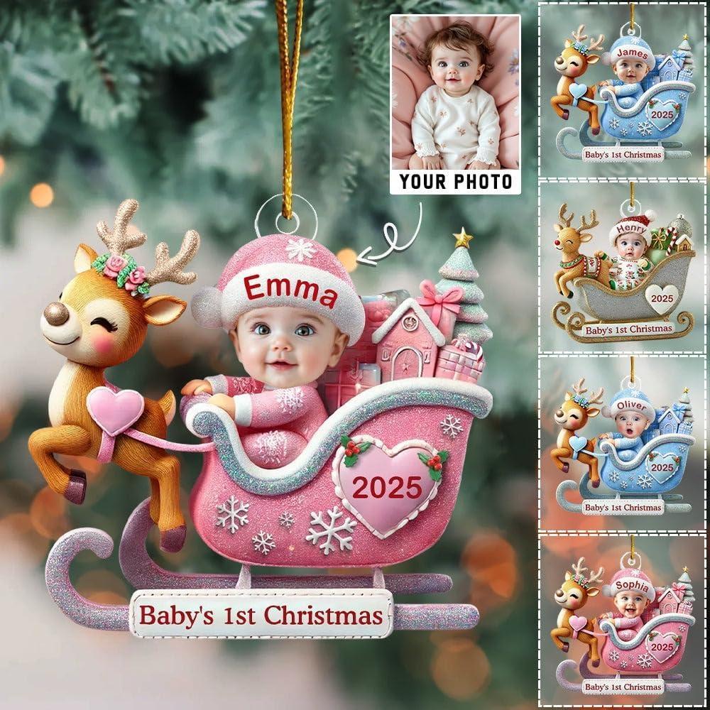 imageNAZENTI Personalized Babys First Christmas Ornament 2025 Custom Babies 1st Christmas Keepsake with Name 4D Shake Decoration for Christmas Tree Newborn Holiday Ornament Unique Baby Gift01