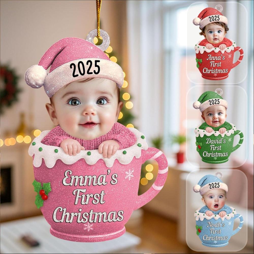 imageNAZENTI Personalized Babys First Christmas Ornament 2025 Custom Babies 1st Christmas Keepsake with Name 4D Shake Decoration for Christmas Tree Newborn Holiday Ornament Unique Baby Gift09