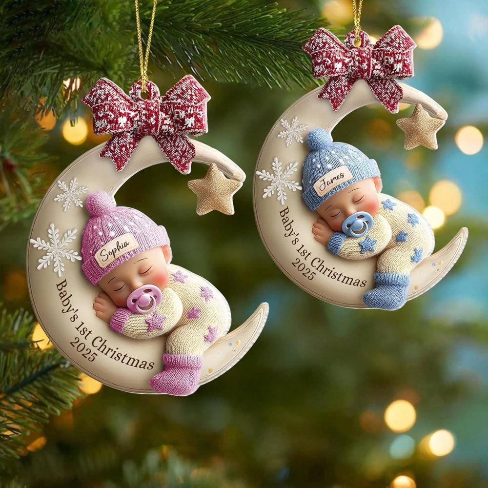 imageNAZENTI Personalized Babys First Christmas Ornament 2025 Custom Babies 1st Christmas Keepsake with Name 4D Shake Decoration for Christmas Tree Newborn Holiday Ornament Unique Baby Gift07