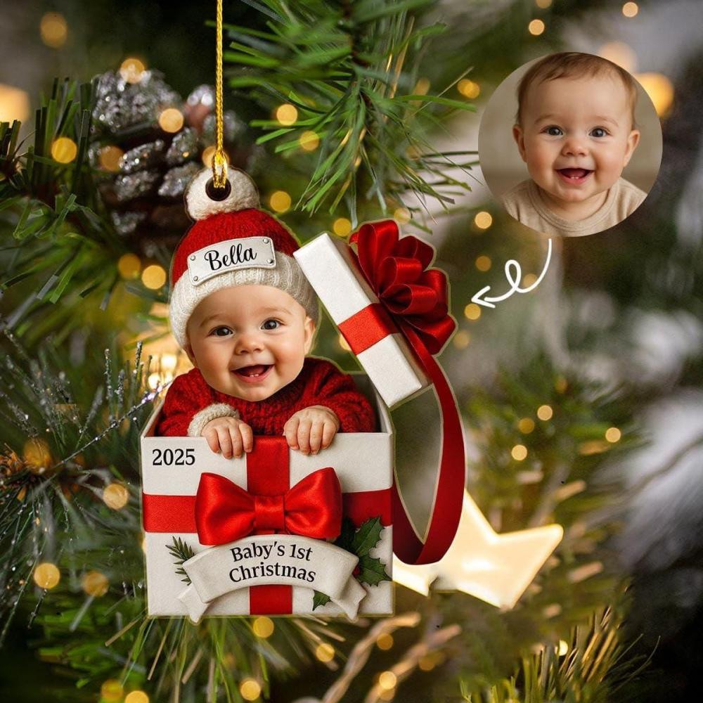 imageNAZENTI Personalized Babys First Christmas Ornament 2025 Custom Babies 1st Christmas Keepsake with Name 4D Shake Decoration for Christmas Tree Newborn Holiday Ornament Unique Baby Gift02