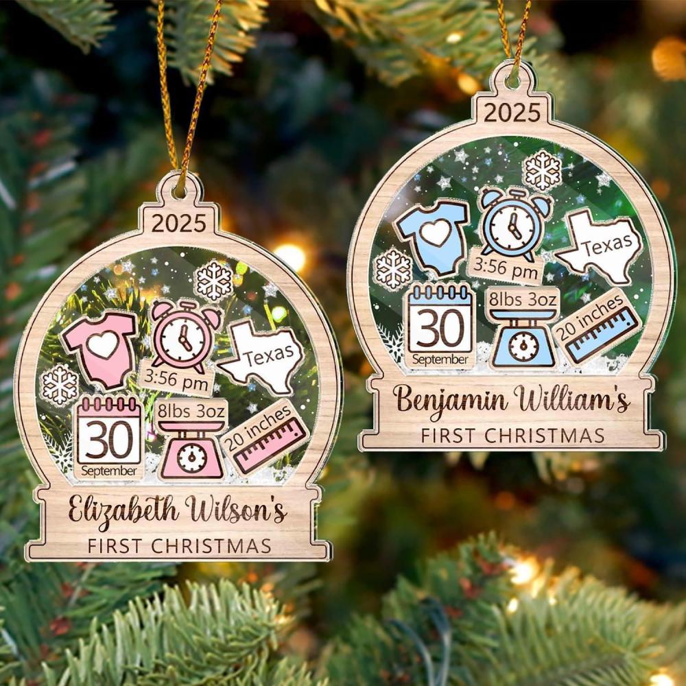 imageNAZENTI Personalized Babys First Christmas Ornament 2025 Personalized Baby 1st Christmas Ornament Custom New Babys Gifts Keepsake First New Baby Girl Boy Xmas Gift for New Mom Dad 2Design 1